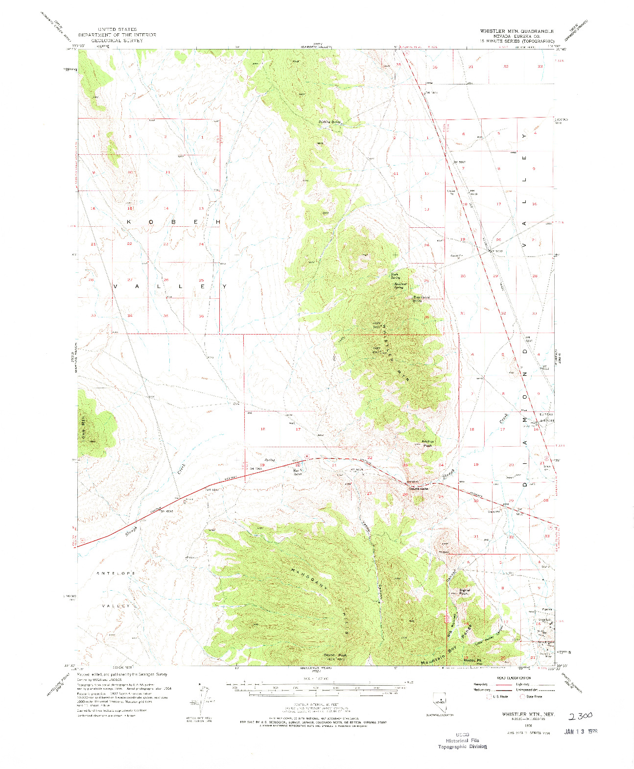USGS 1:62500-SCALE QUADRANGLE FOR WHISTLER MTN, NV 1956