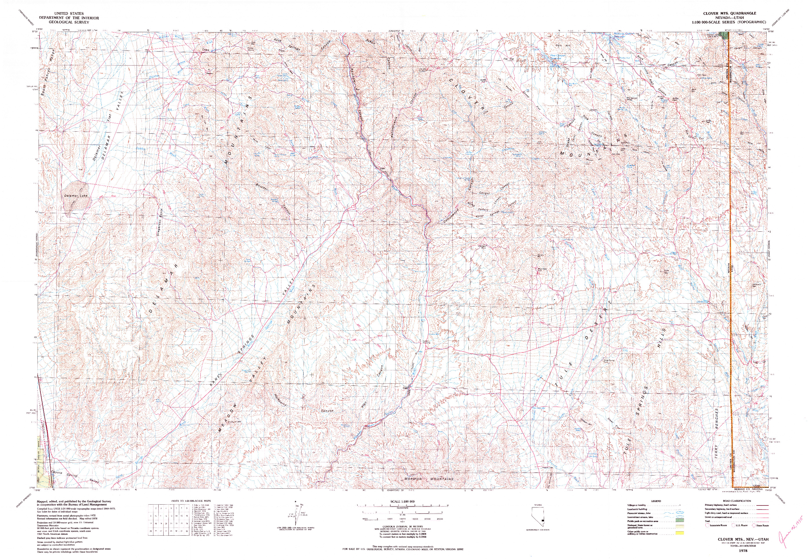 USGS 1:100000-SCALE QUADRANGLE FOR CLOVER MTS, NV 1978