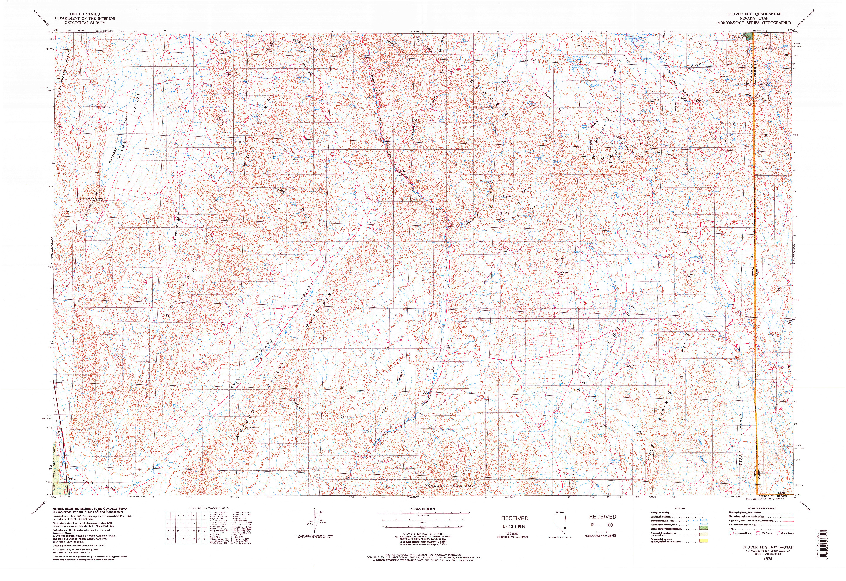 USGS 1:100000-SCALE QUADRANGLE FOR CLOVER MTS, NV 1978