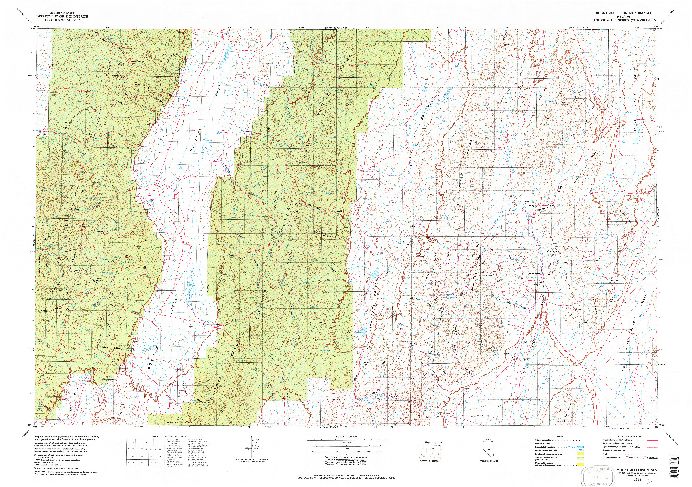 USGS 1:100000-SCALE QUADRANGLE FOR MOUNT JEFFERSON, NV 1978