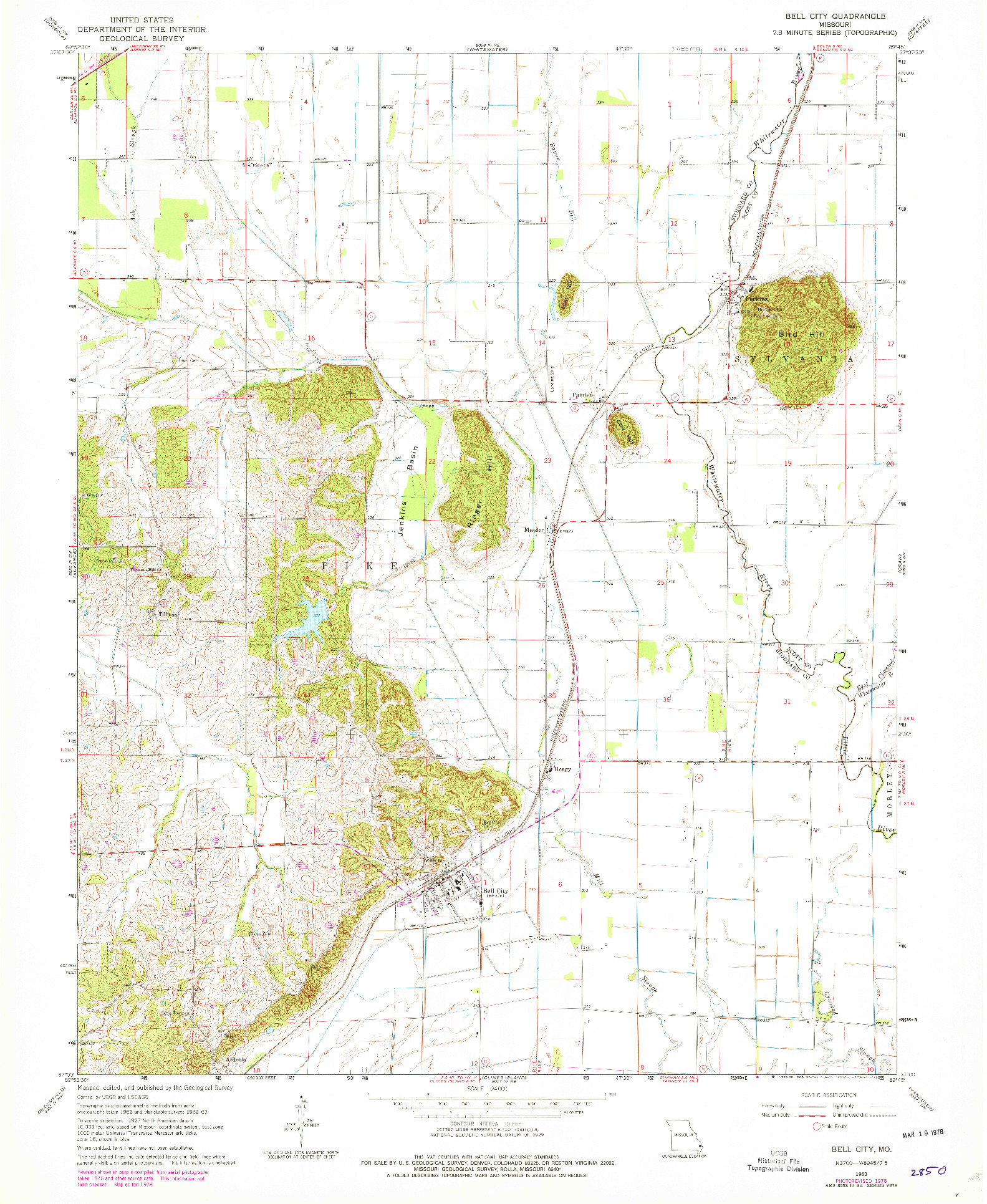 USGS 1:24000-SCALE QUADRANGLE FOR BELL CITY, MO 1963