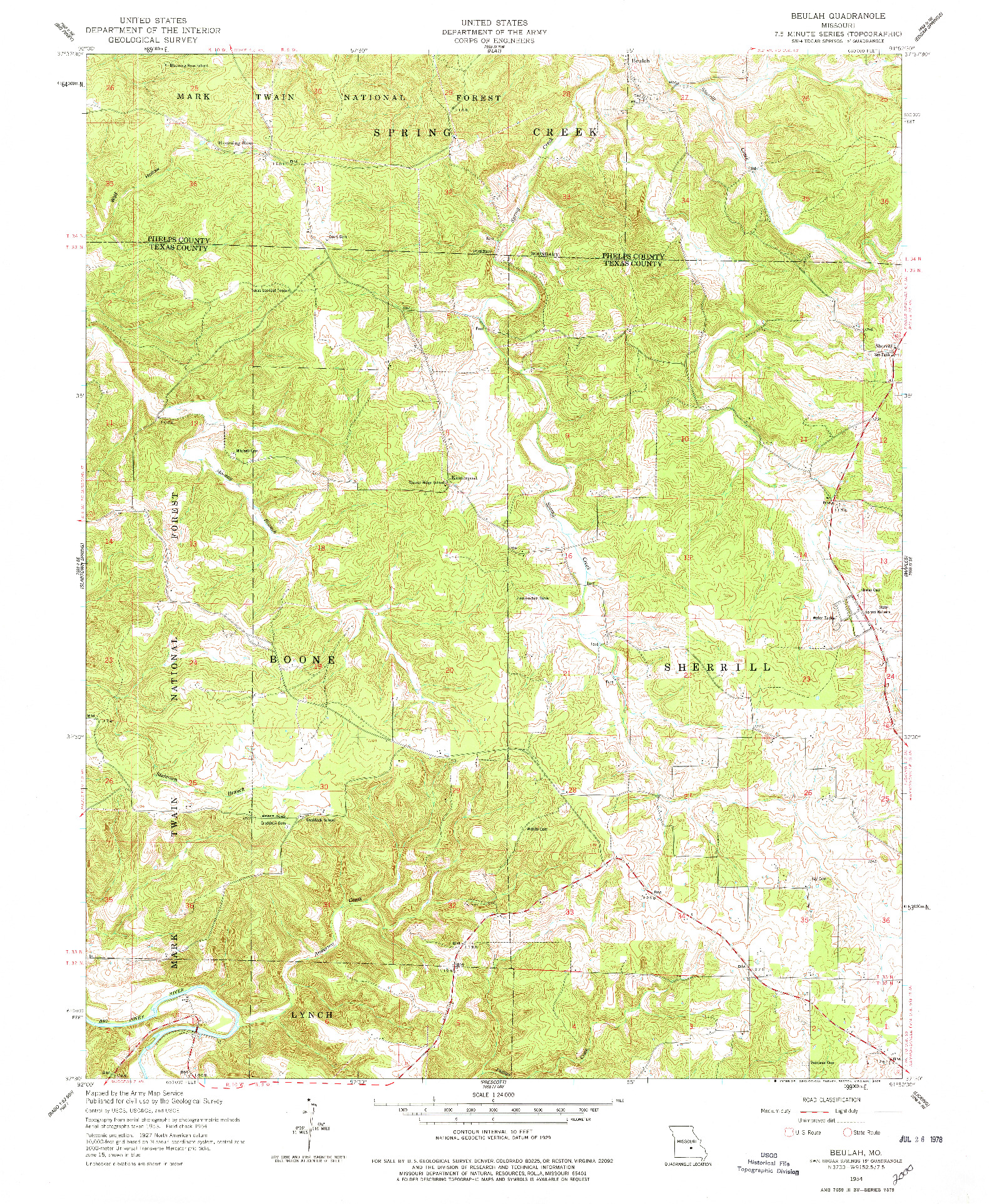 USGS 1:24000-SCALE QUADRANGLE FOR BEULAH, MO 1954