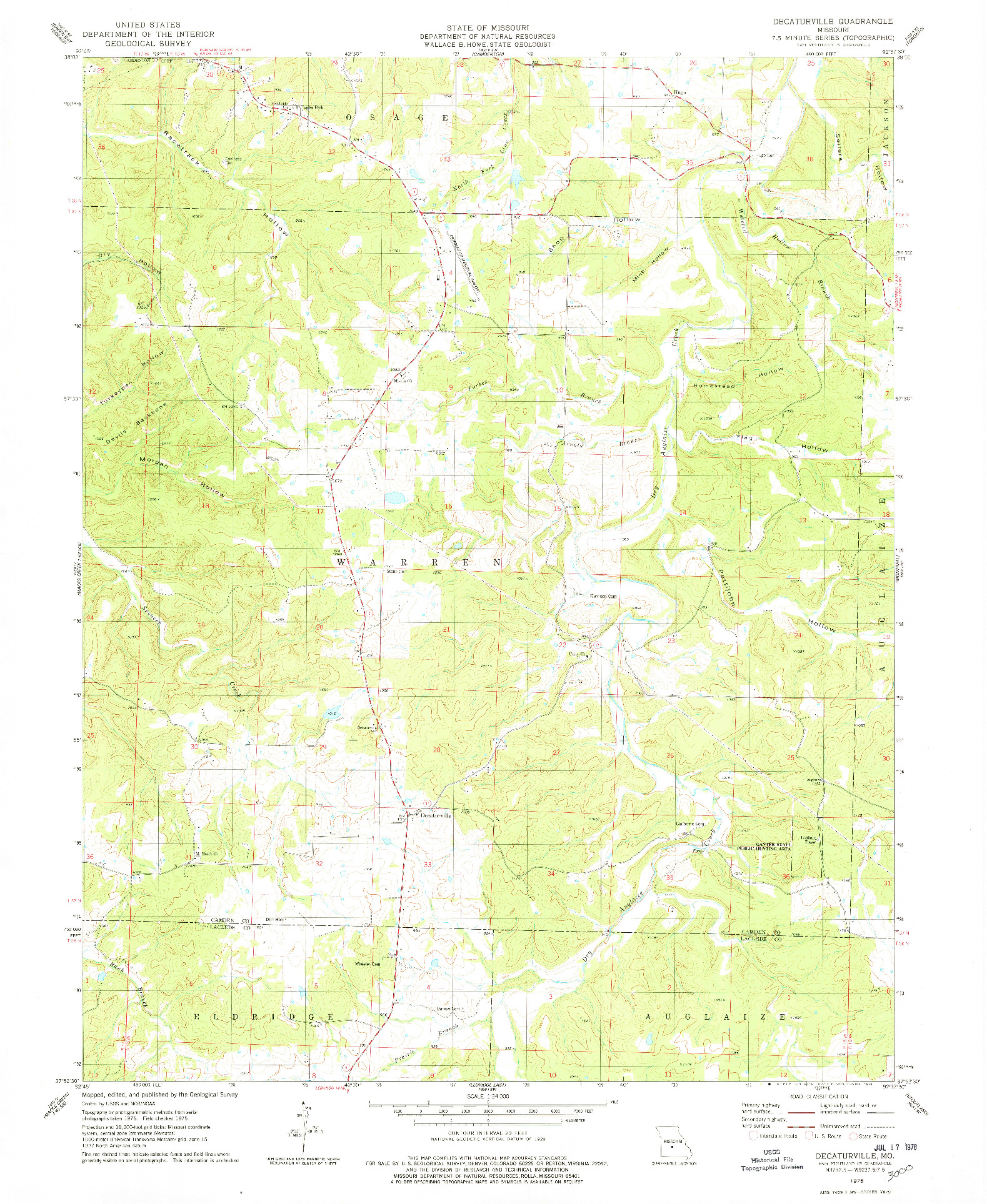 USGS 1:24000-SCALE QUADRANGLE FOR DECATURVILLE, MO 1975