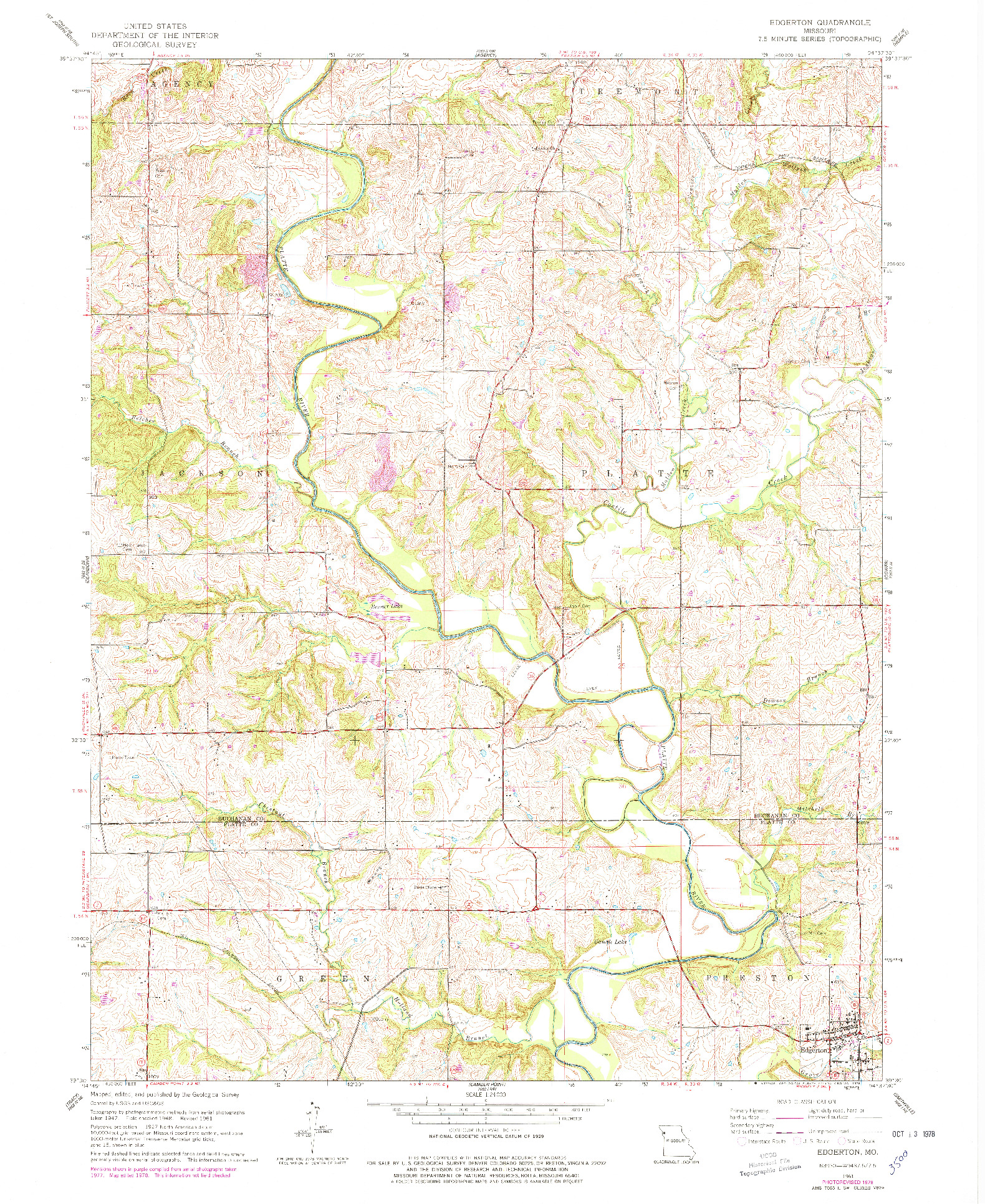 USGS 1:24000-SCALE QUADRANGLE FOR EDGERTON, MO 1961