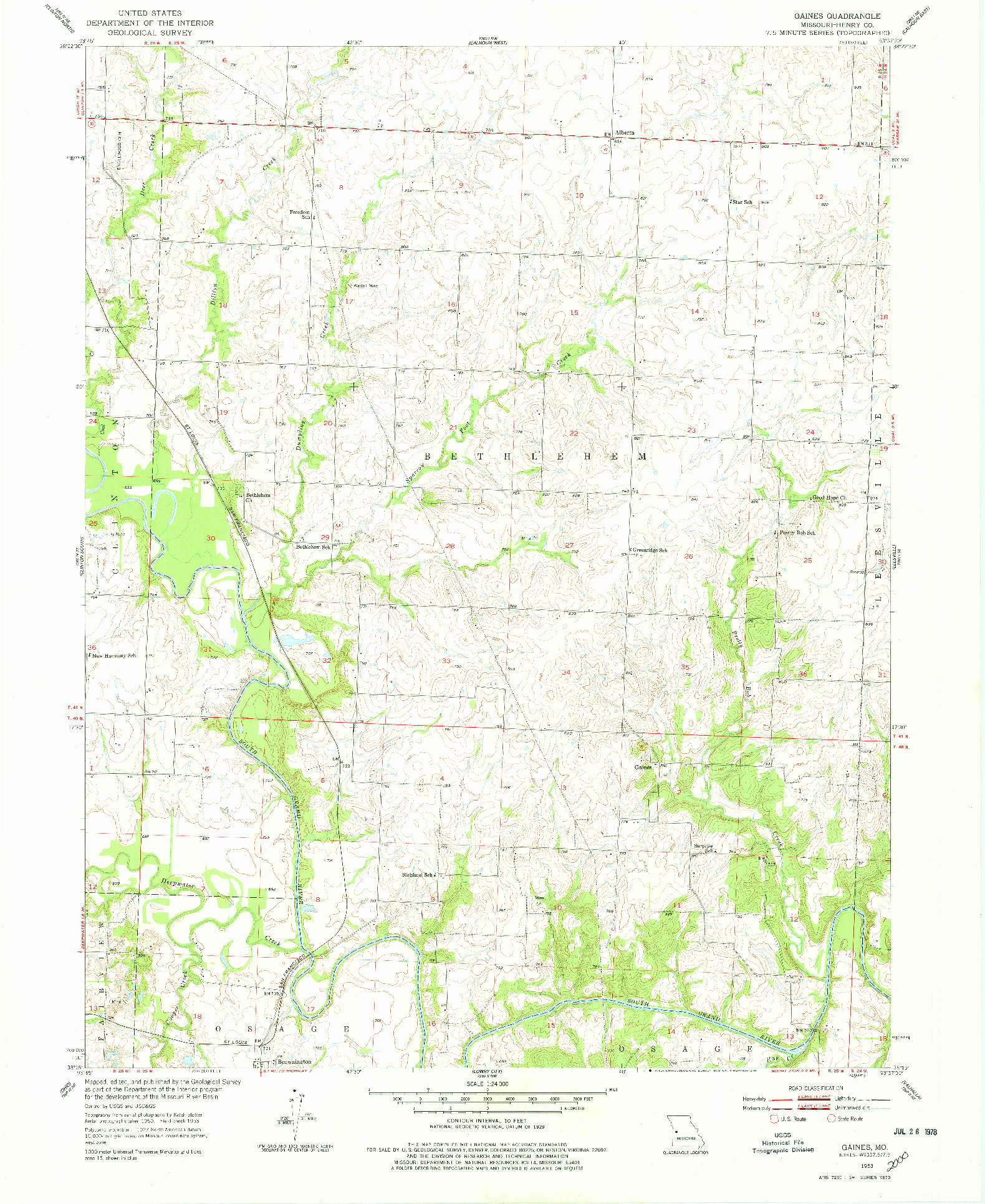 USGS 1:24000-SCALE QUADRANGLE FOR GAINES, MO 1953