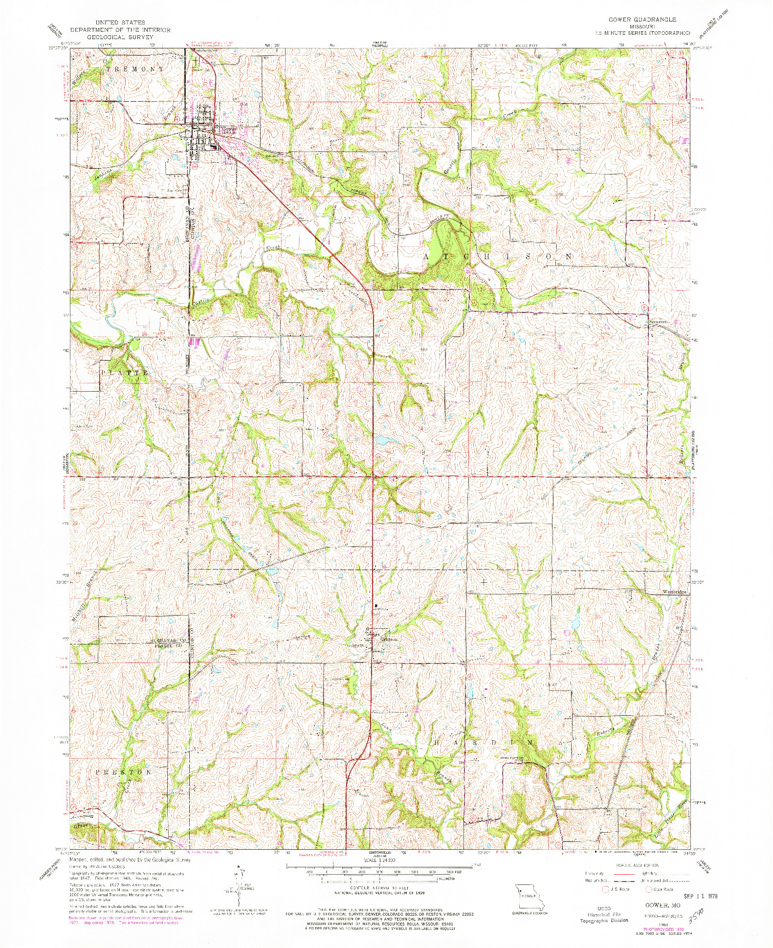 USGS 1:24000-SCALE QUADRANGLE FOR GOWER, MO 1961