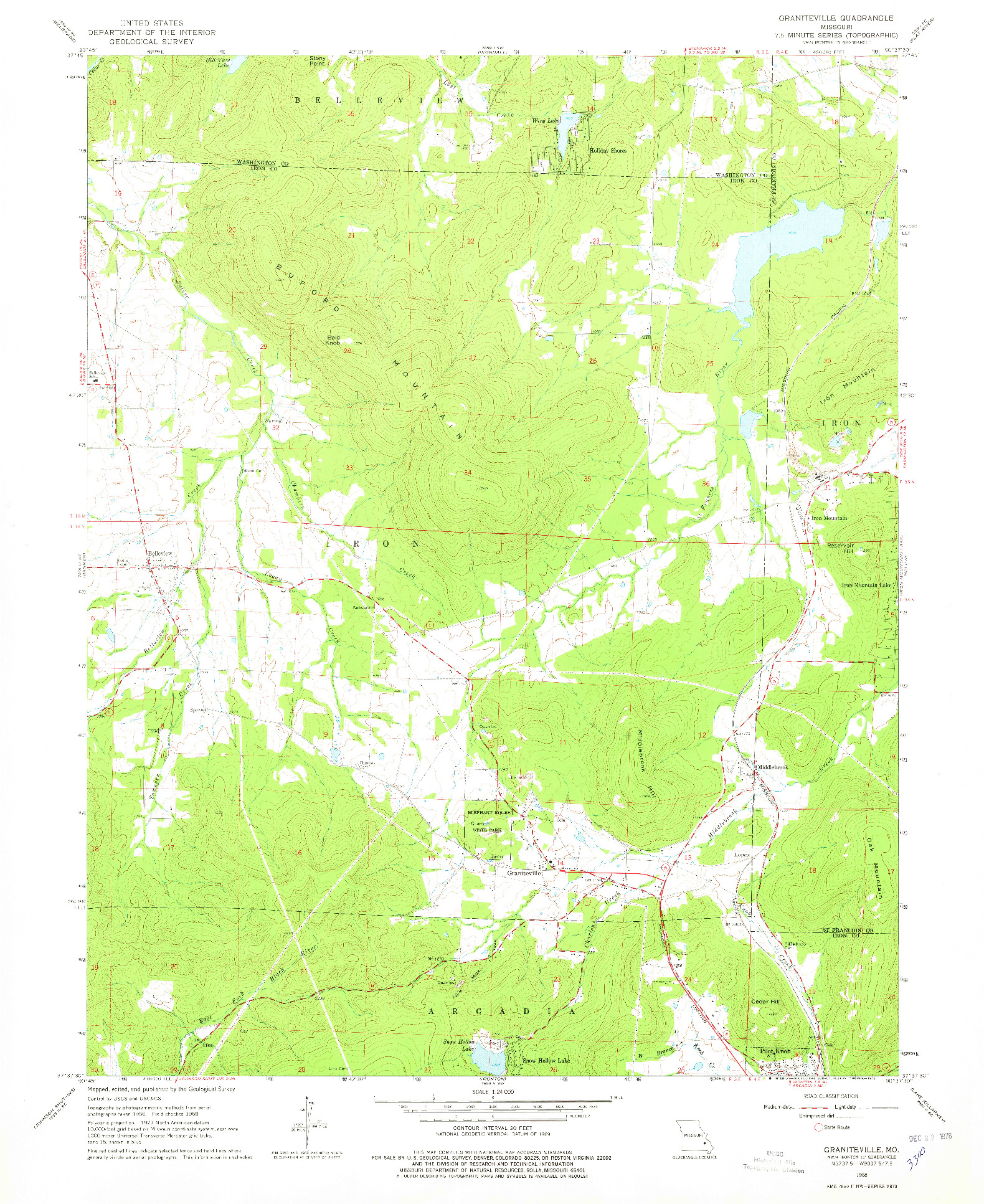 USGS 1:24000-SCALE QUADRANGLE FOR GRANITEVILLE, MO 1968