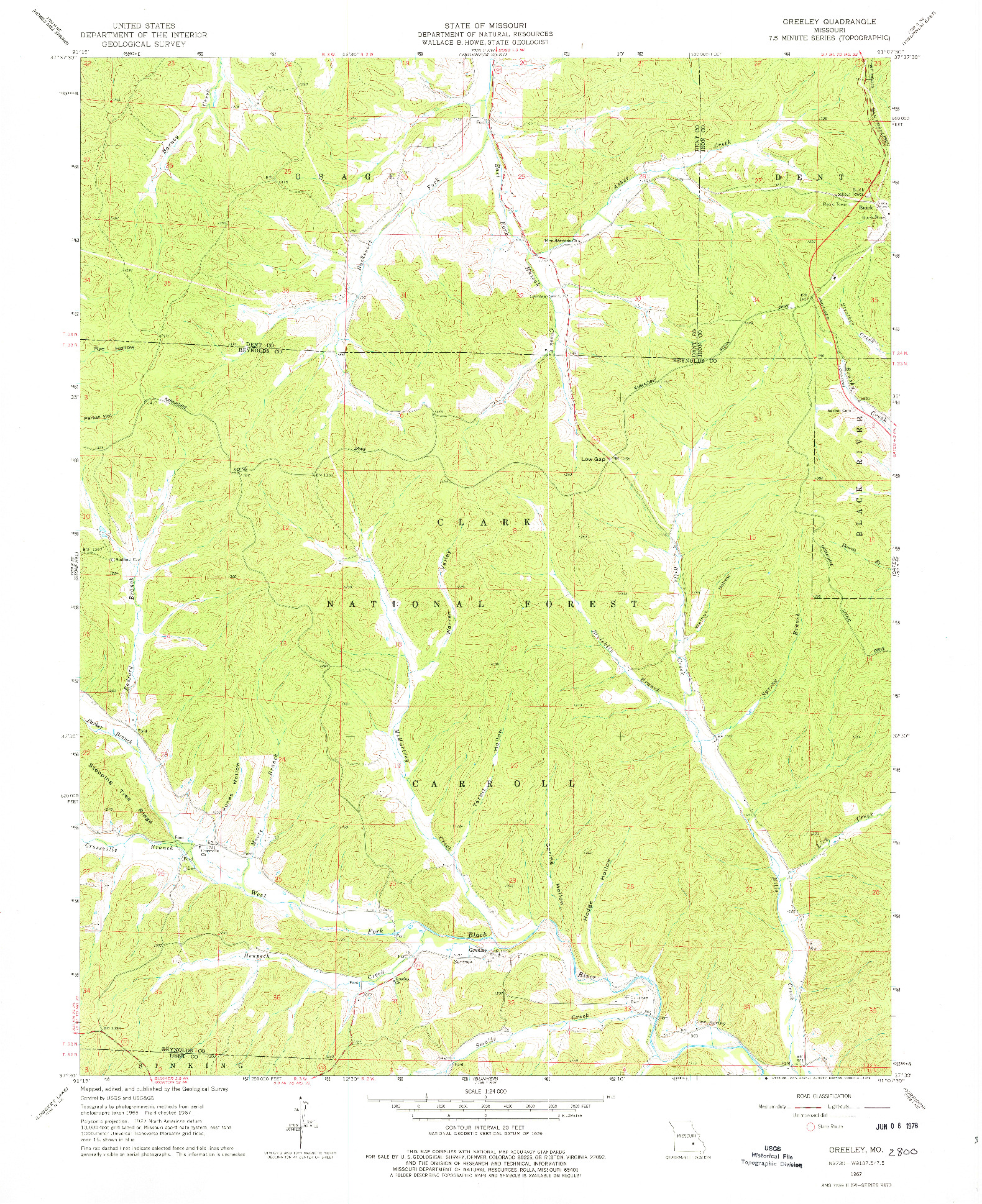 USGS 1:24000-SCALE QUADRANGLE FOR GREELEY, MO 1967