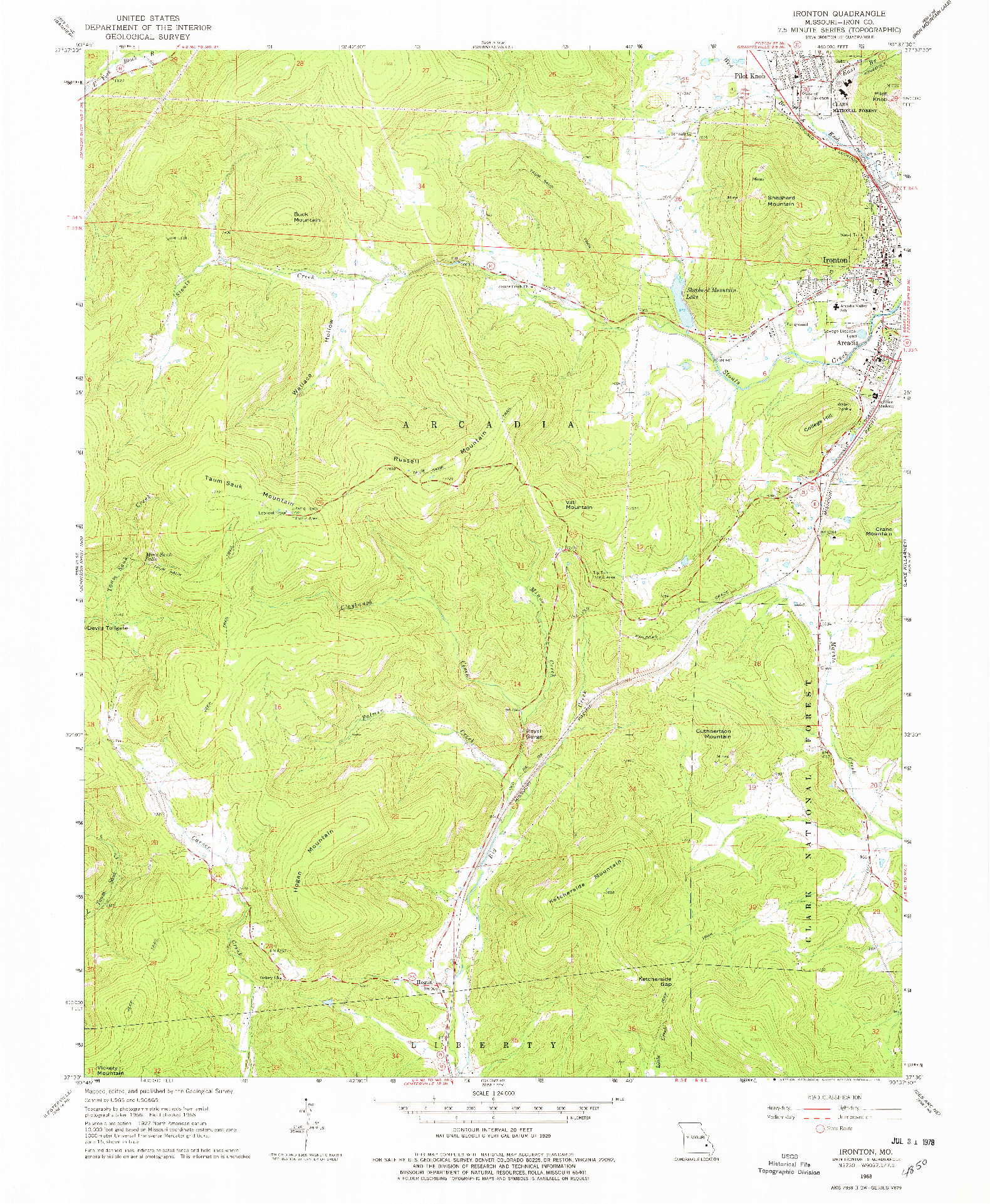 USGS 1:24000-SCALE QUADRANGLE FOR IRONTON, MO 1968