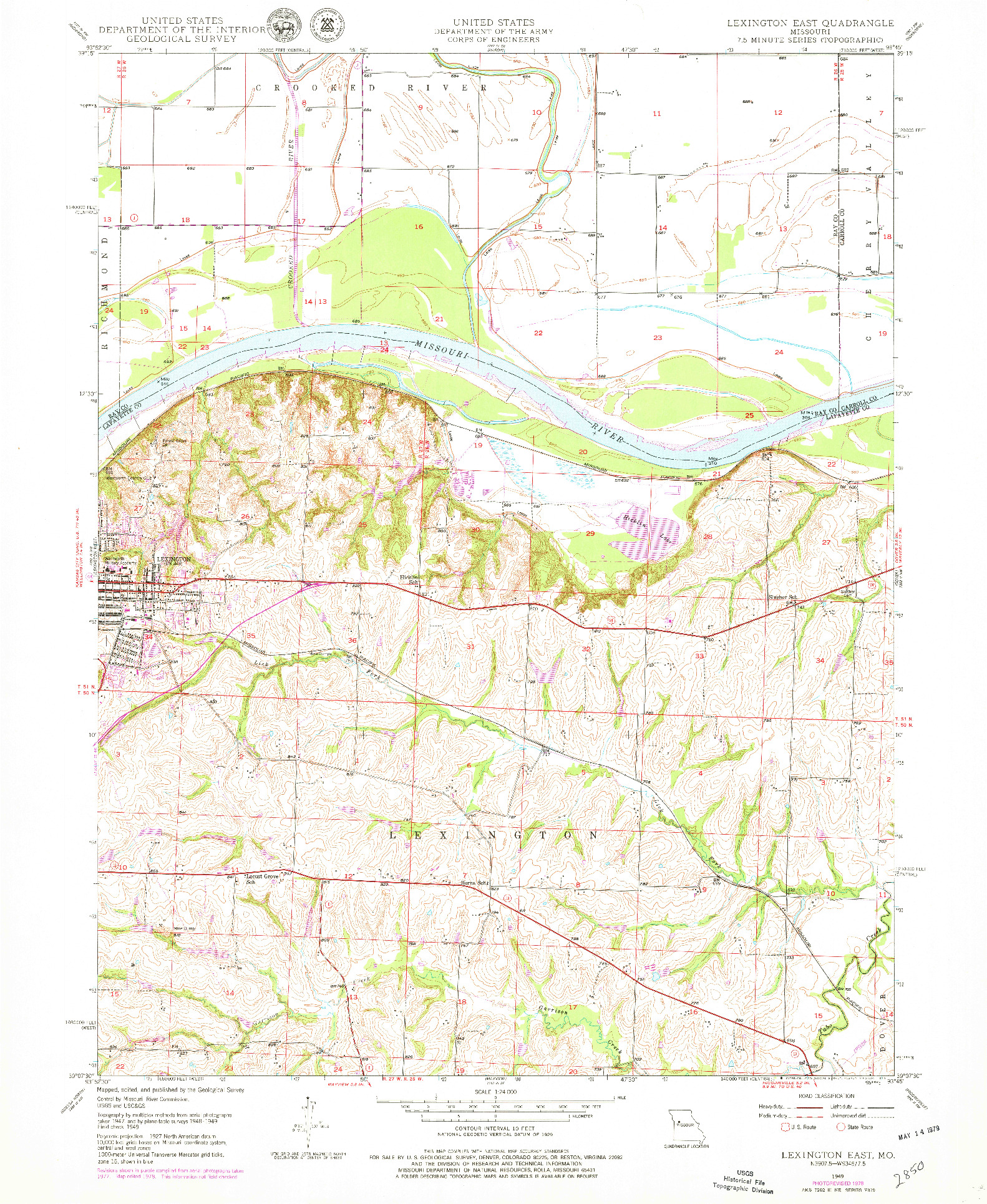 USGS 1:24000-SCALE QUADRANGLE FOR LEXINGTON EAST, MO 1949