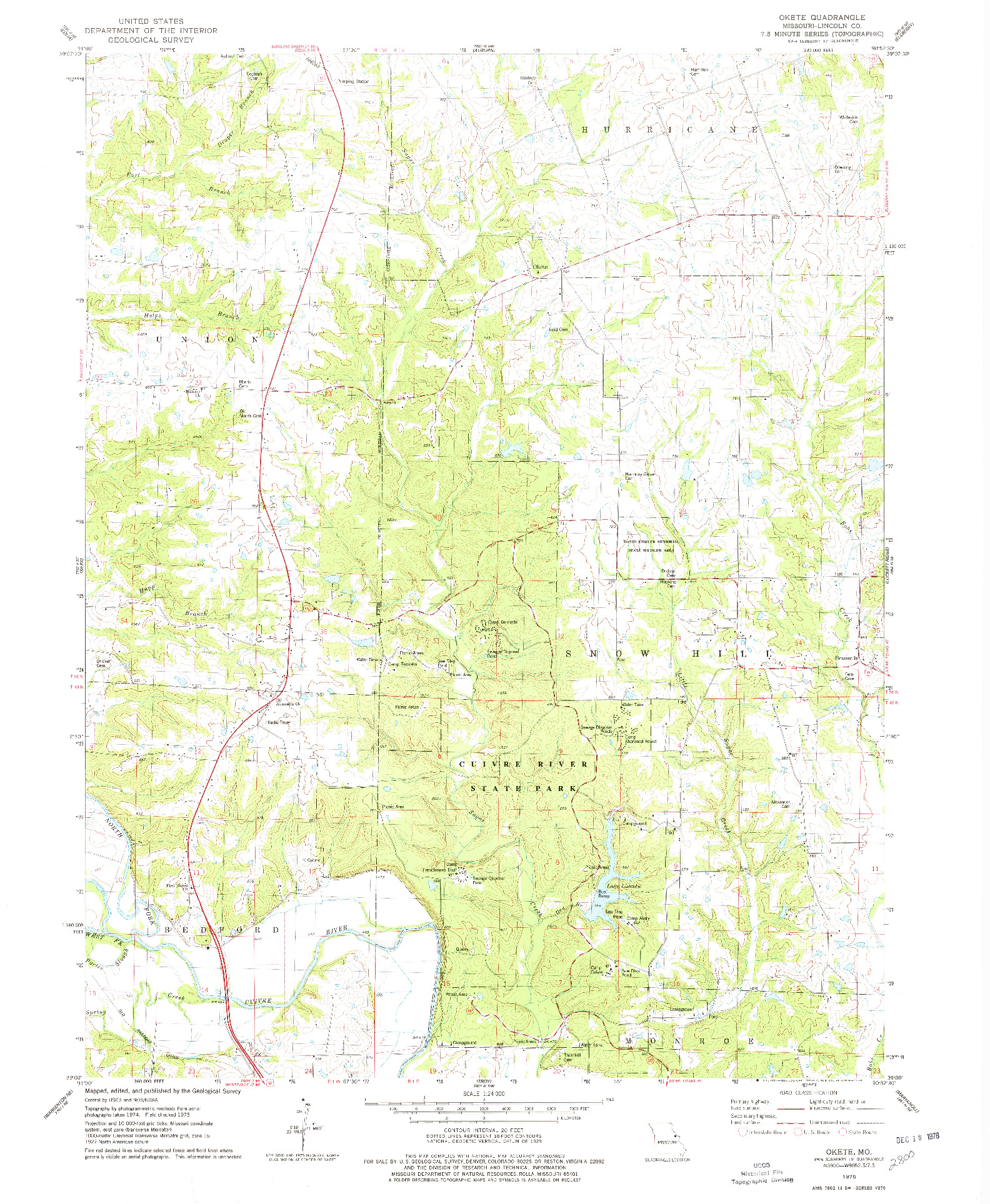 USGS 1:24000-SCALE QUADRANGLE FOR OKETE, MO 1975