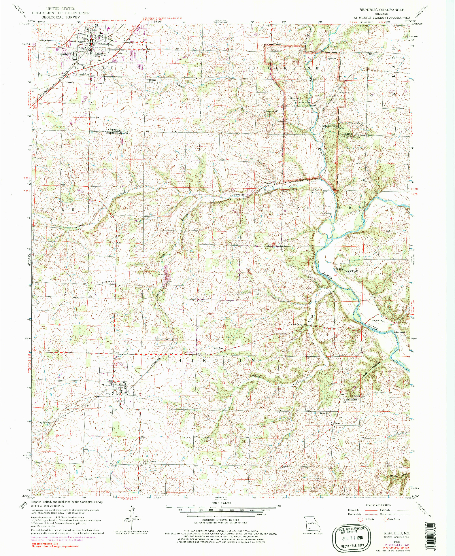 USGS 1:24000-SCALE QUADRANGLE FOR REPUBLIC, MO 1960