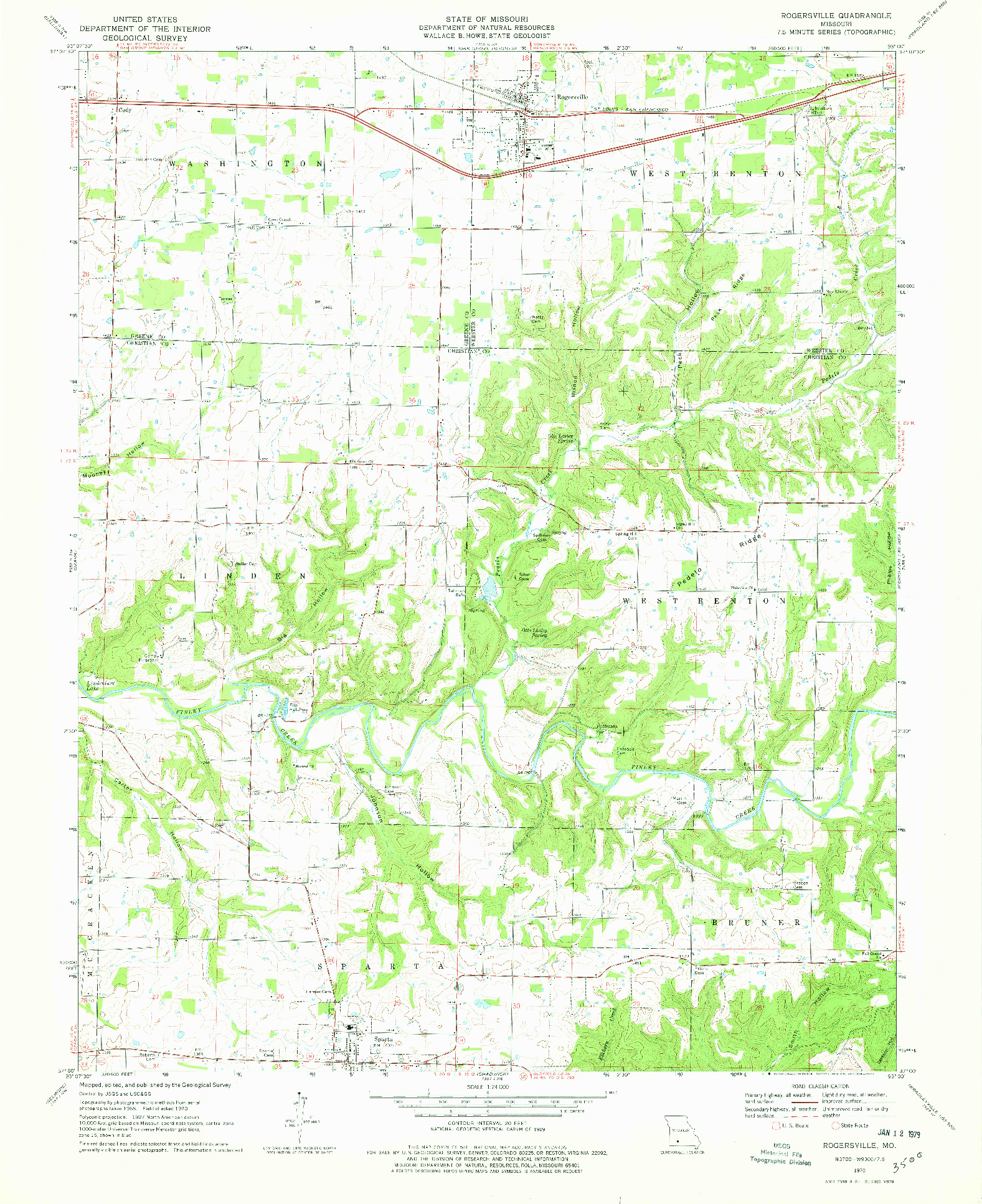 USGS 1:24000-SCALE QUADRANGLE FOR ROGERSVILLE, MO 1970