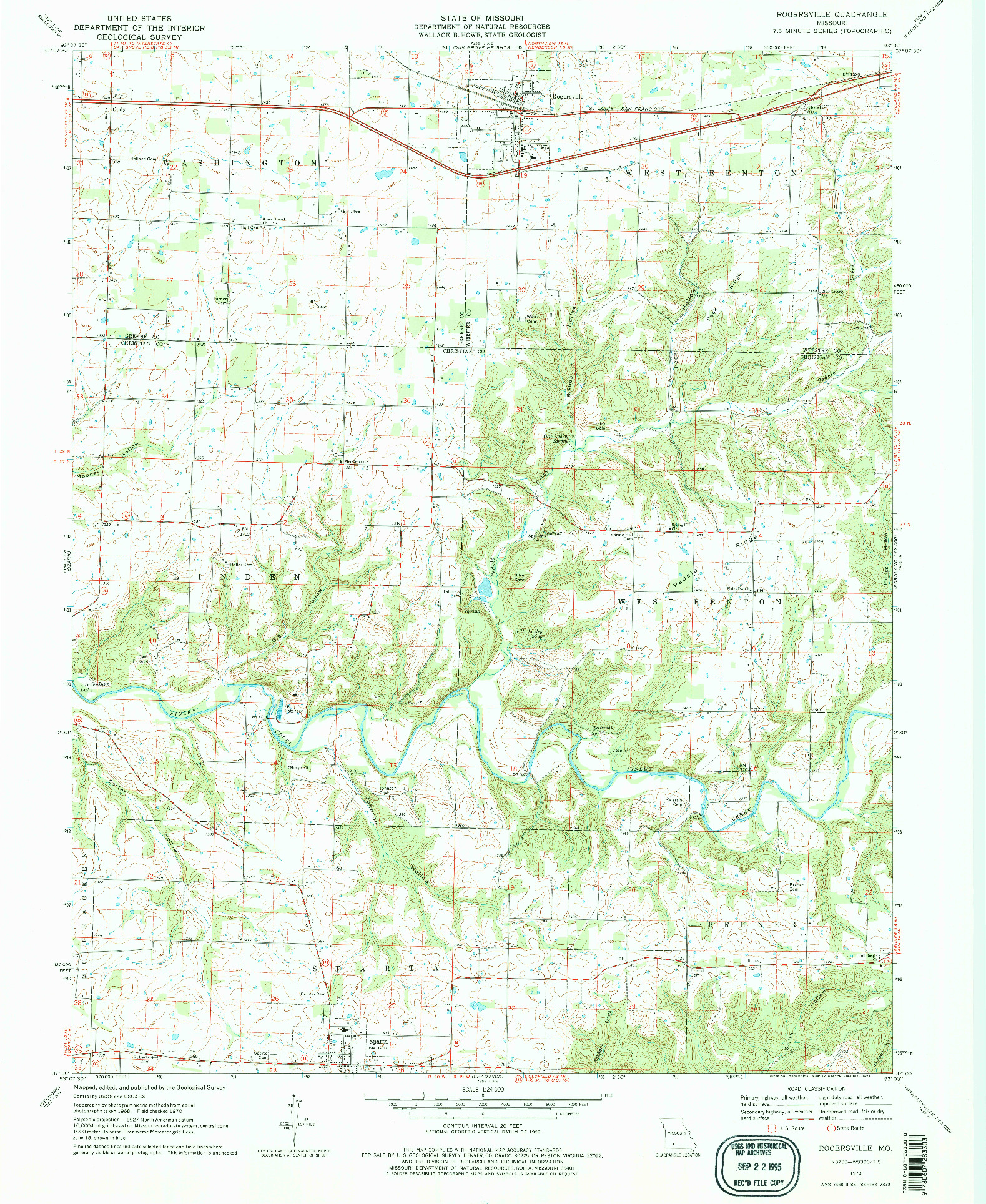 USGS 1:24000-SCALE QUADRANGLE FOR ROGERSVILLE, MO 1970