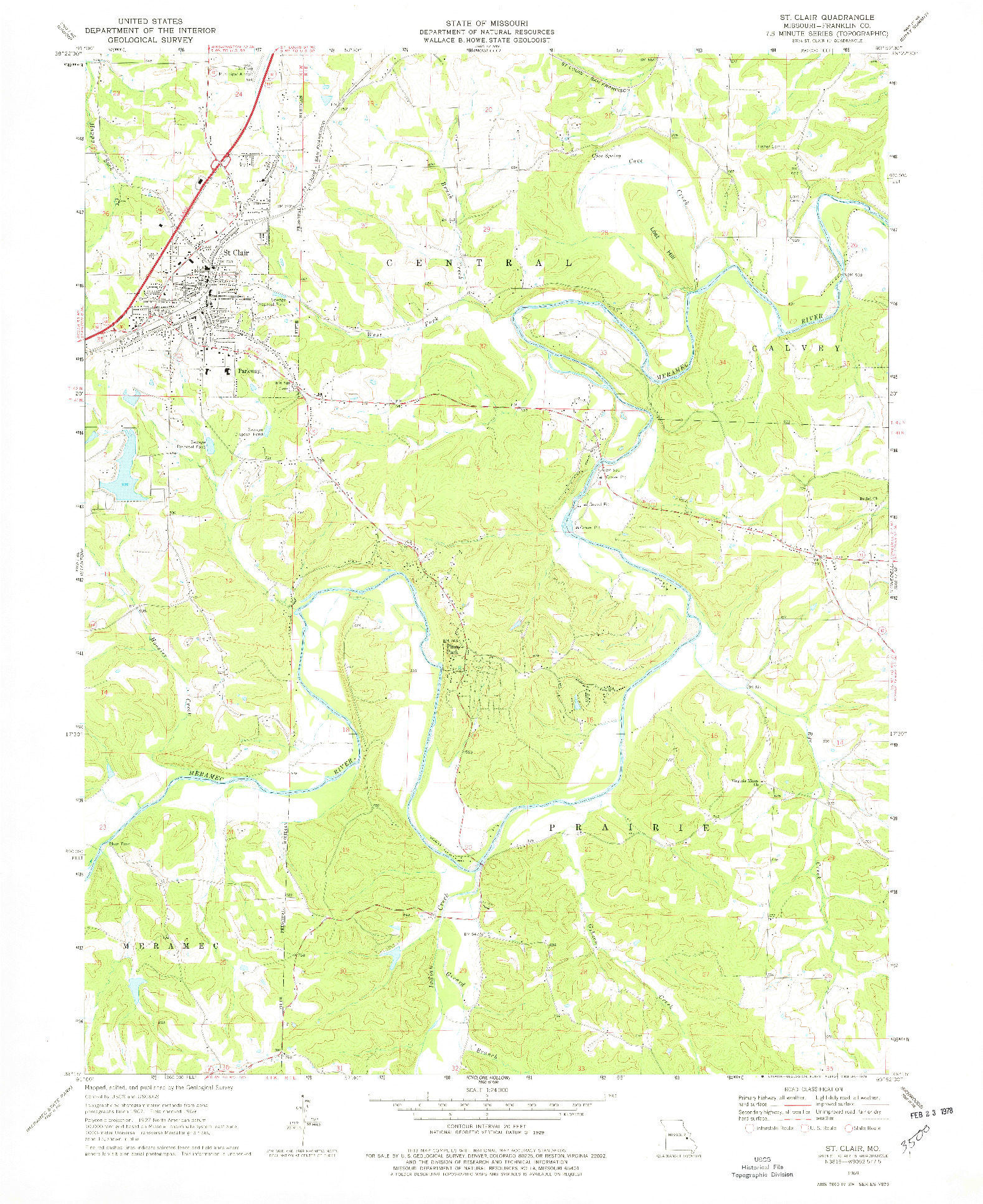 USGS 1:24000-SCALE QUADRANGLE FOR ST. CLAIR, MO 1969