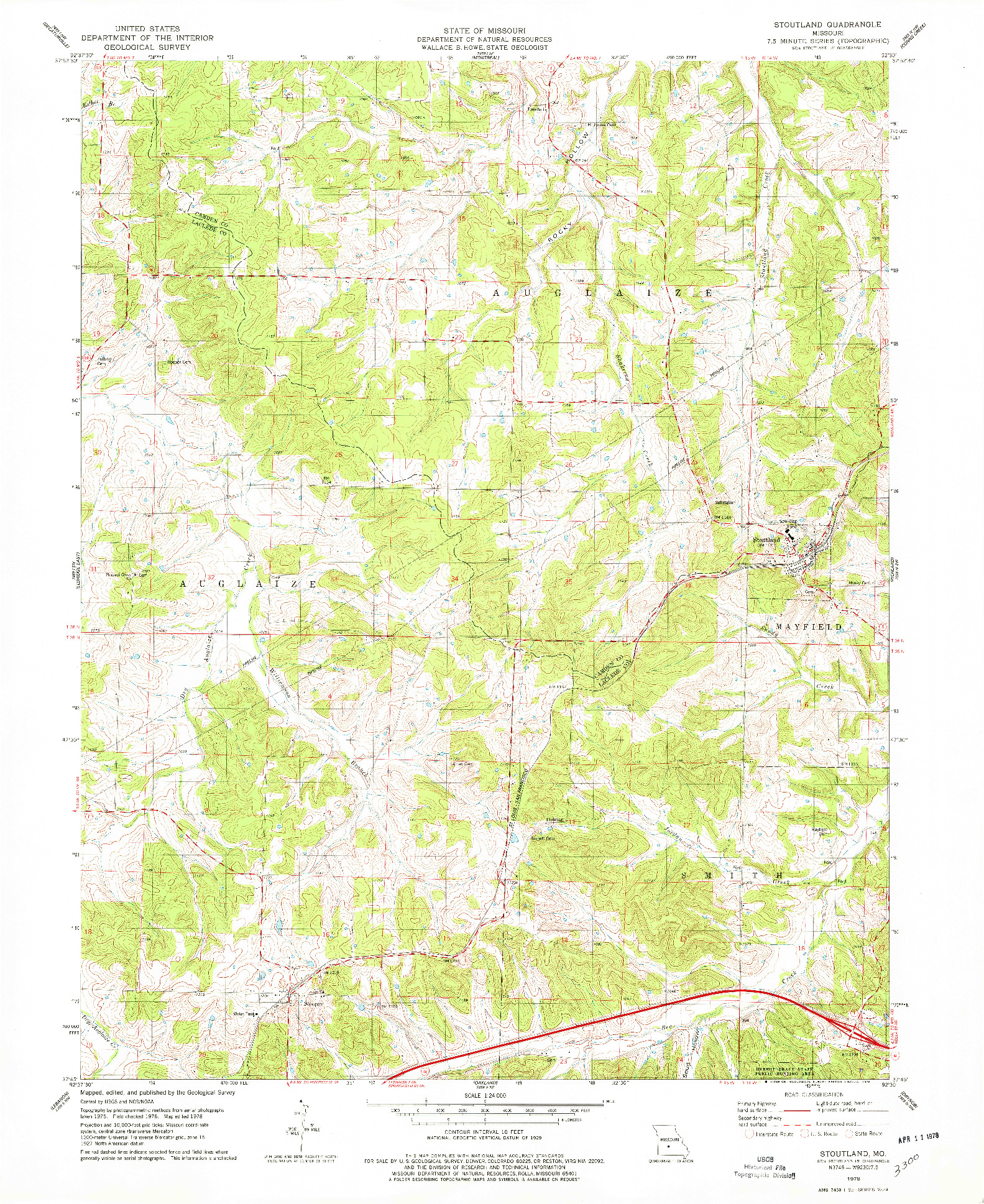 USGS 1:24000-SCALE QUADRANGLE FOR STOUTLAND, MO 1978