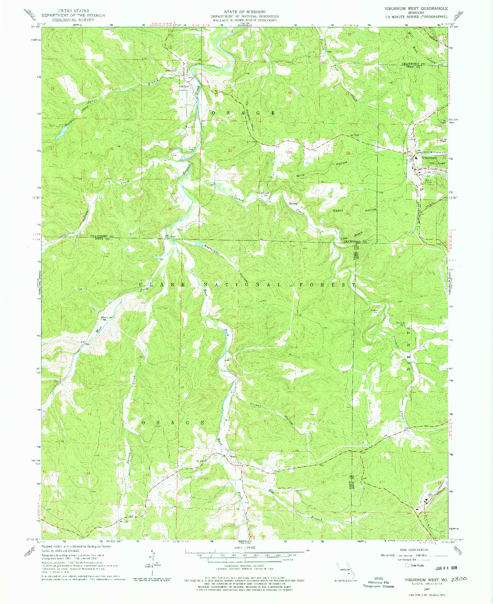 USGS 1:24000-SCALE QUADRANGLE FOR VIBURNUM WEST, MO 1967