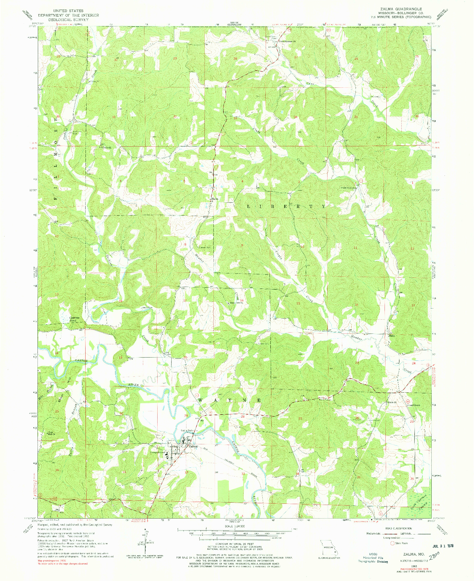 USGS 1:24000-SCALE QUADRANGLE FOR ZALMA, MO 1963