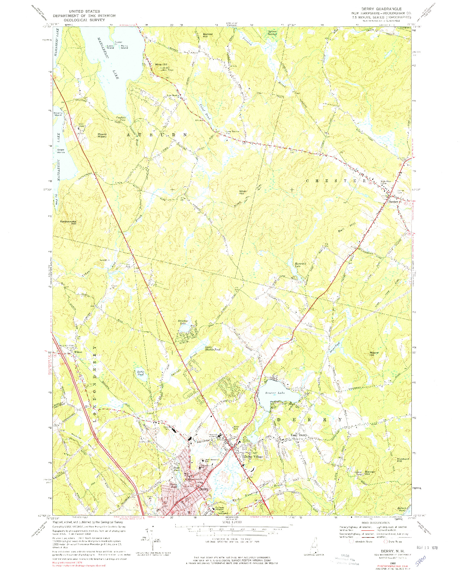 USGS 1:24000-SCALE QUADRANGLE FOR DERRY, NH 1968