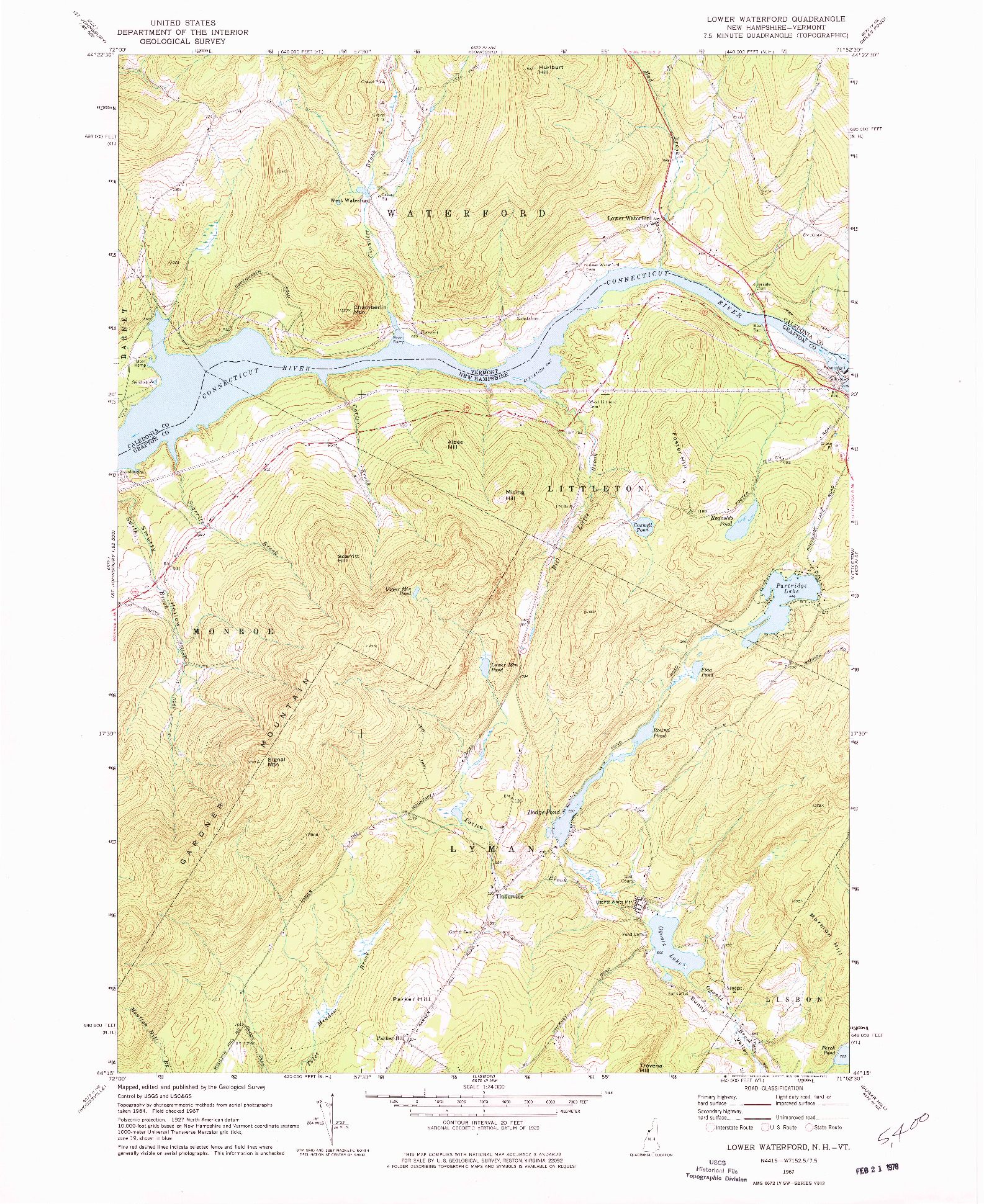 USGS 1:24000-SCALE QUADRANGLE FOR LOWER WATERFORD, NH 1967