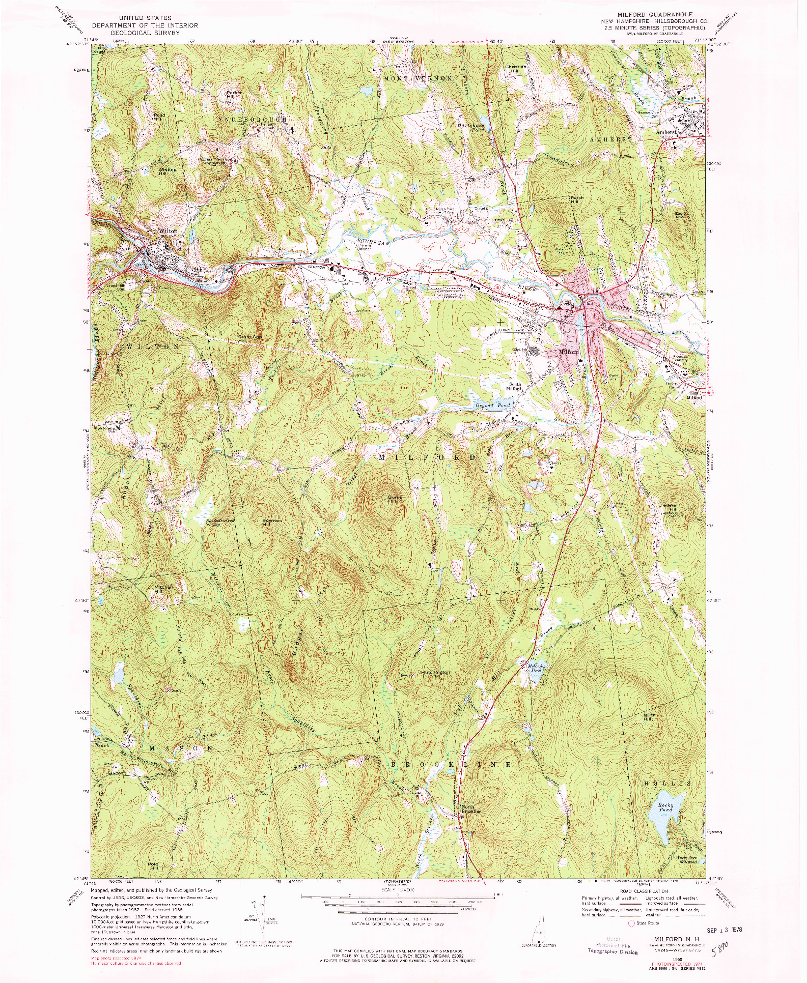 USGS 1:24000-SCALE QUADRANGLE FOR MILFORD, NH 1968