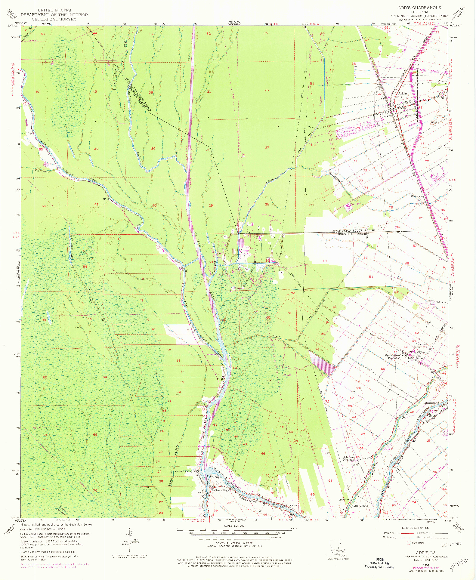 USGS 1:24000-SCALE QUADRANGLE FOR ADDIS, LA 1953