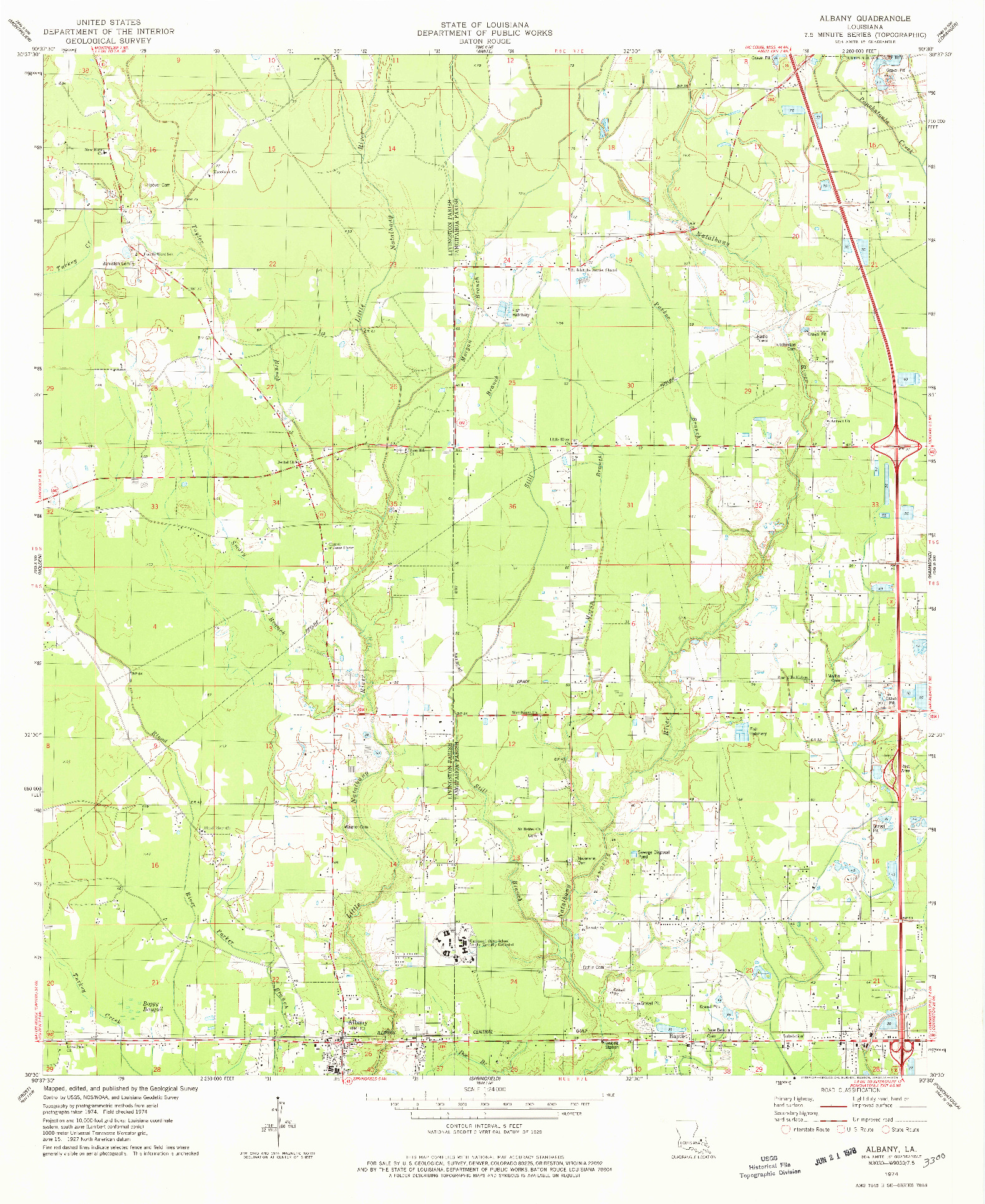 USGS 1:24000-SCALE QUADRANGLE FOR ALBANY, LA 1974