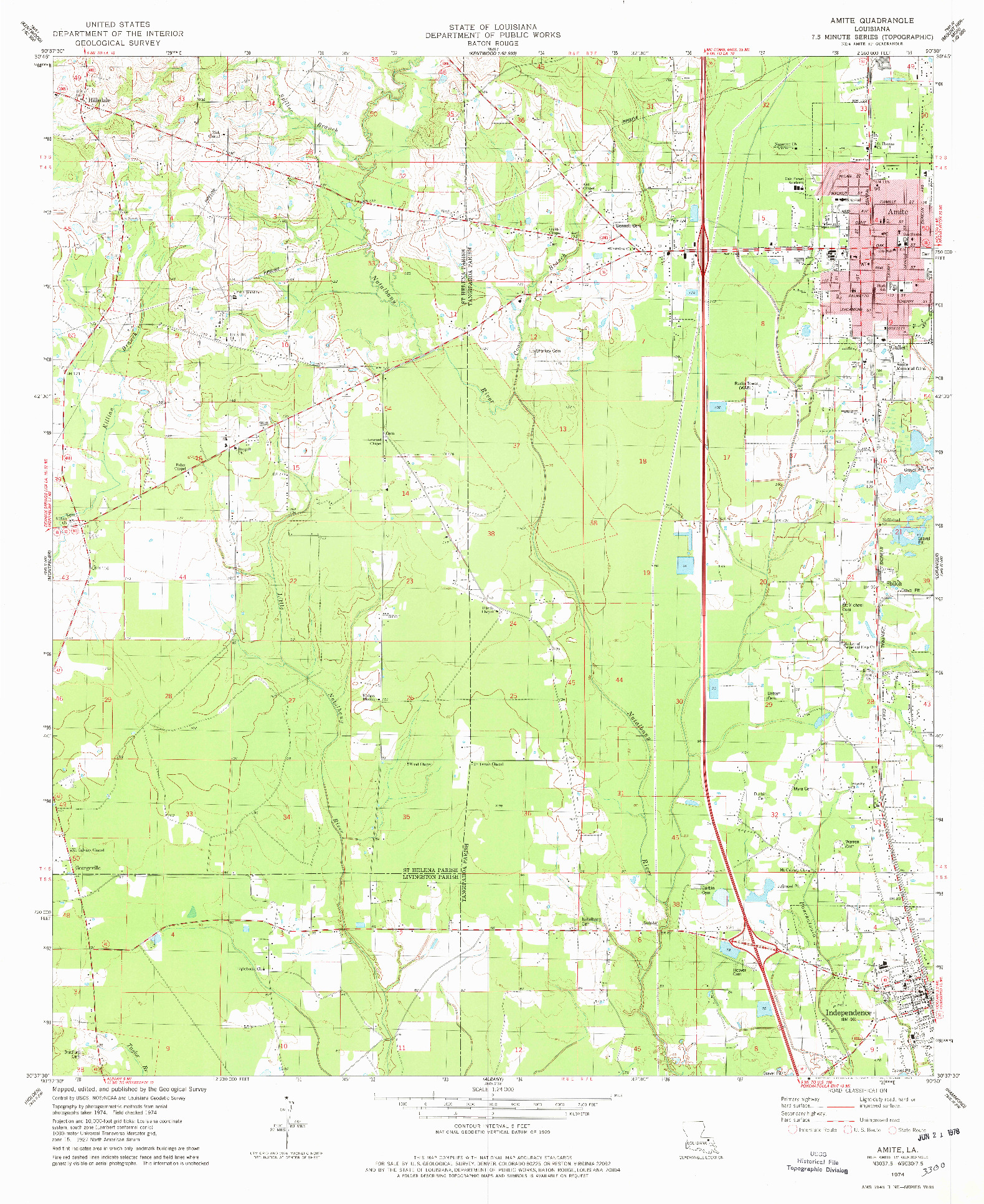 USGS 1:24000-SCALE QUADRANGLE FOR AMITE, LA 1974