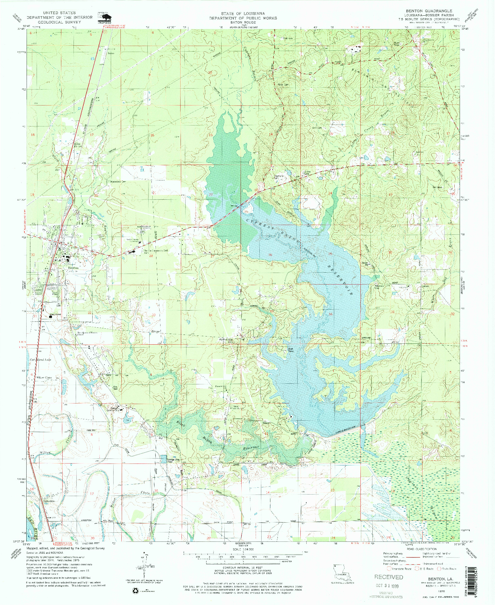 USGS 1:24000-SCALE QUADRANGLE FOR BENTON, LA 1975