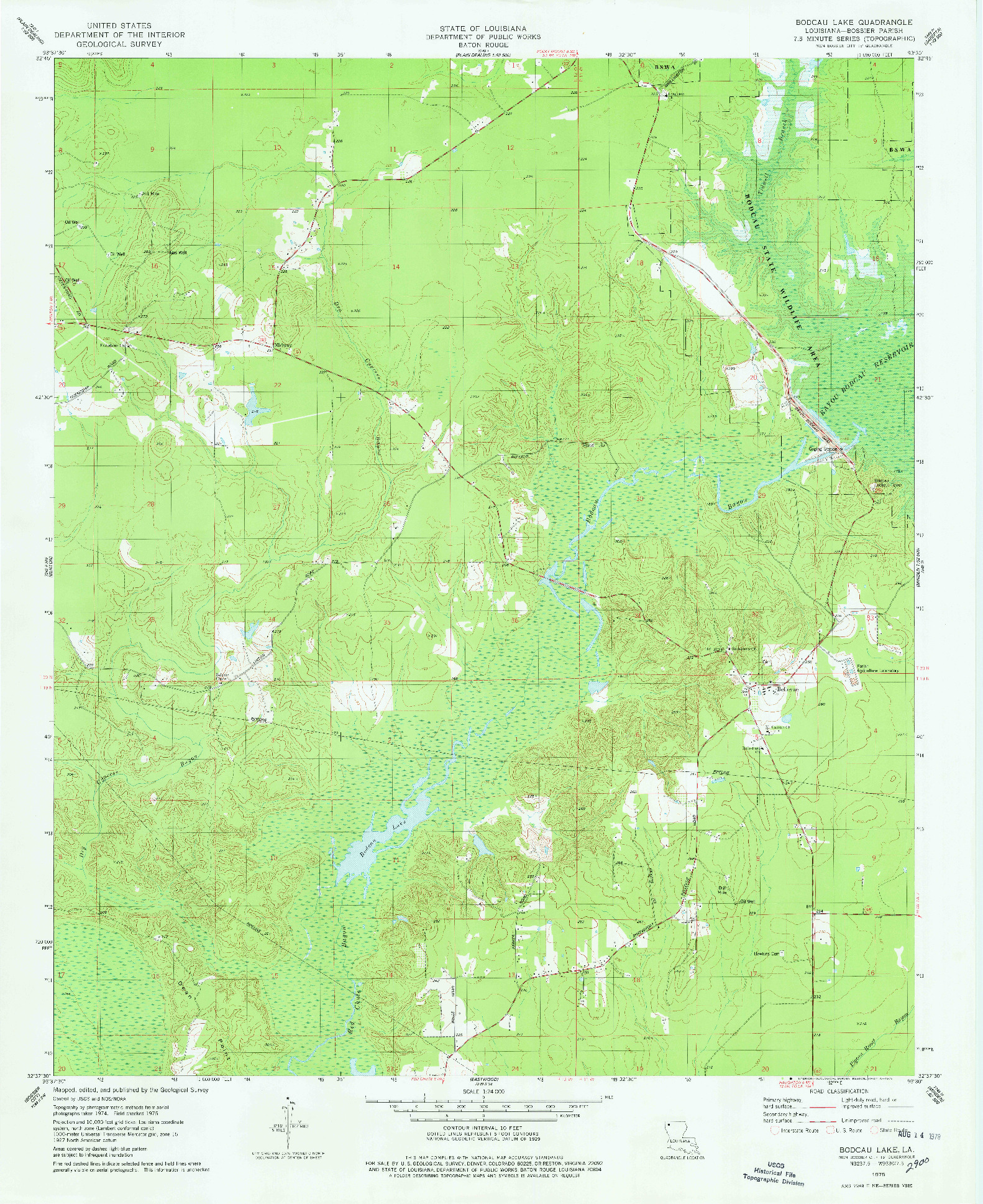 USGS 1:24000-SCALE QUADRANGLE FOR BODCAU LAKE, LA 1975