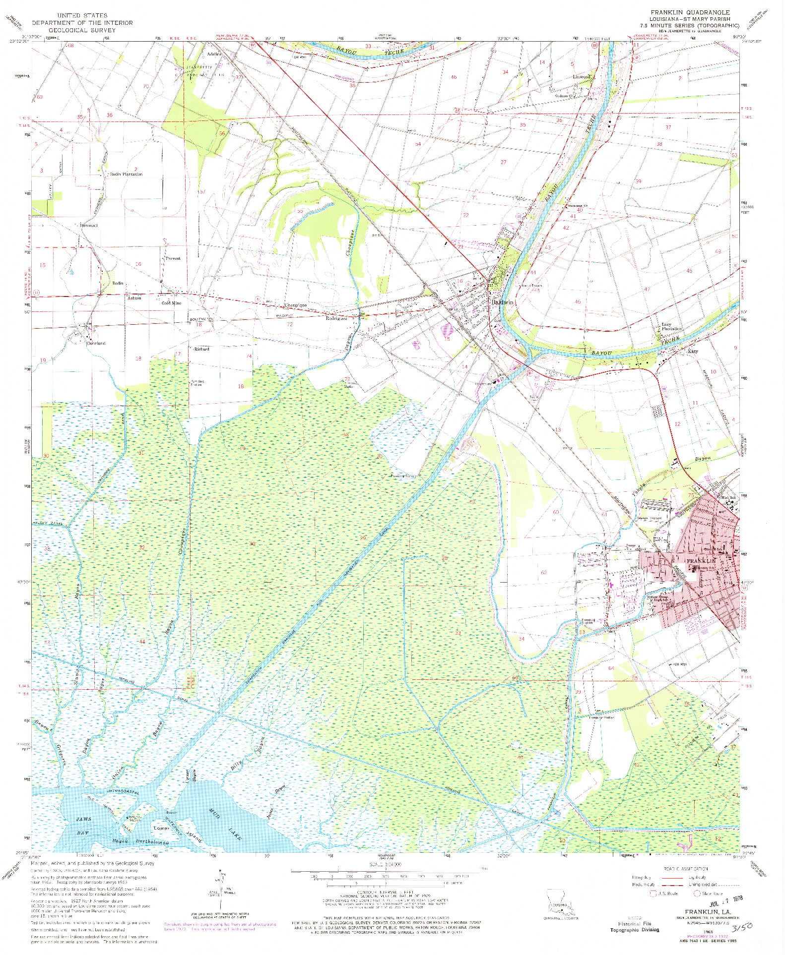 USGS 1:24000-SCALE QUADRANGLE FOR FRANKLIN, LA 1963