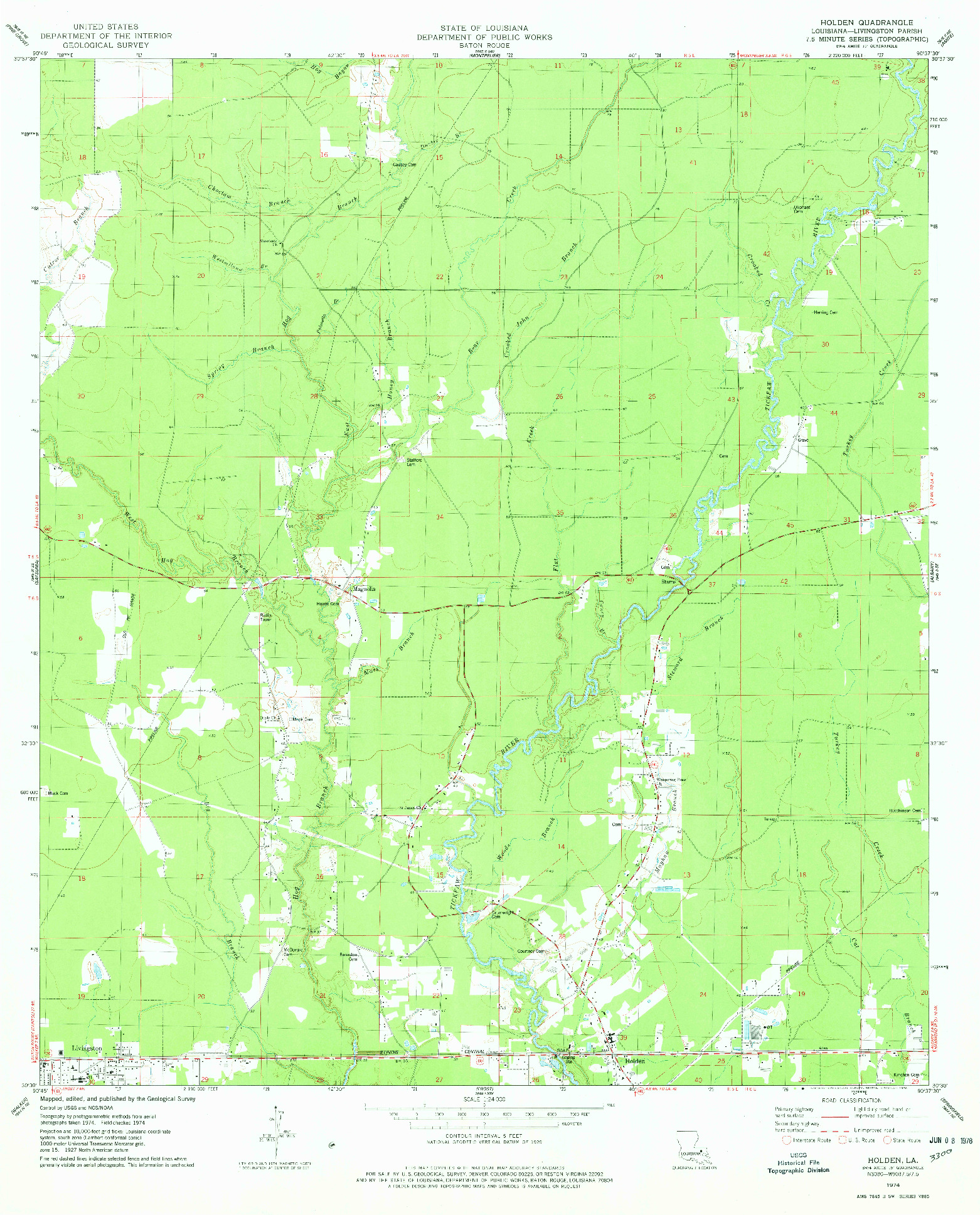 USGS 1:24000-SCALE QUADRANGLE FOR HOLDEN, LA 1974