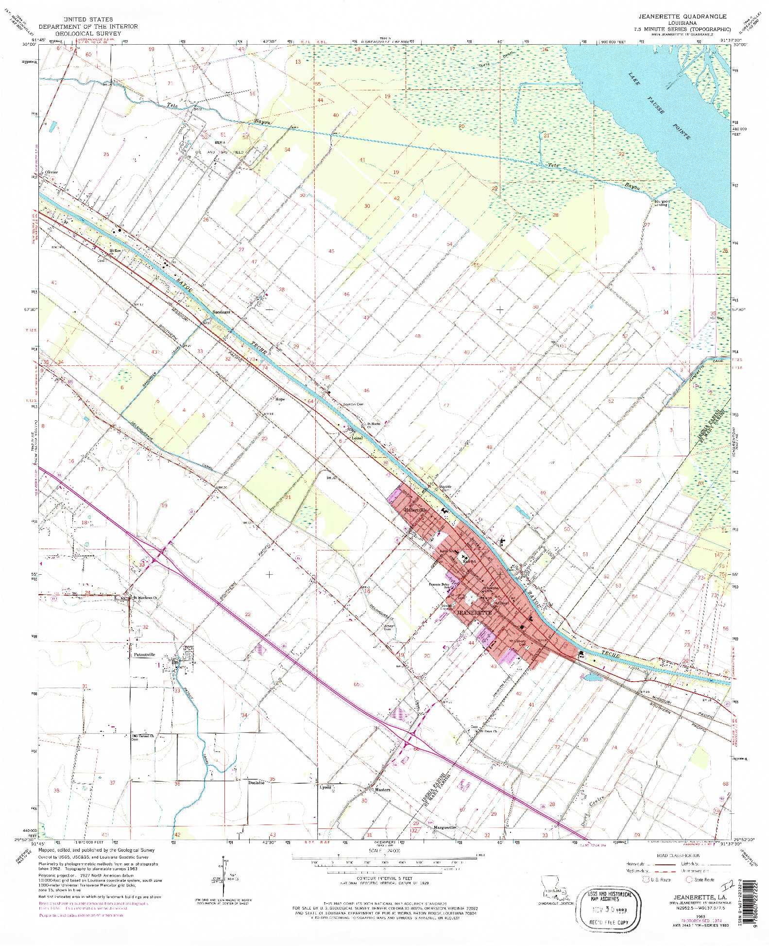 USGS 1:24000-SCALE QUADRANGLE FOR JEANERETTE, LA 1963