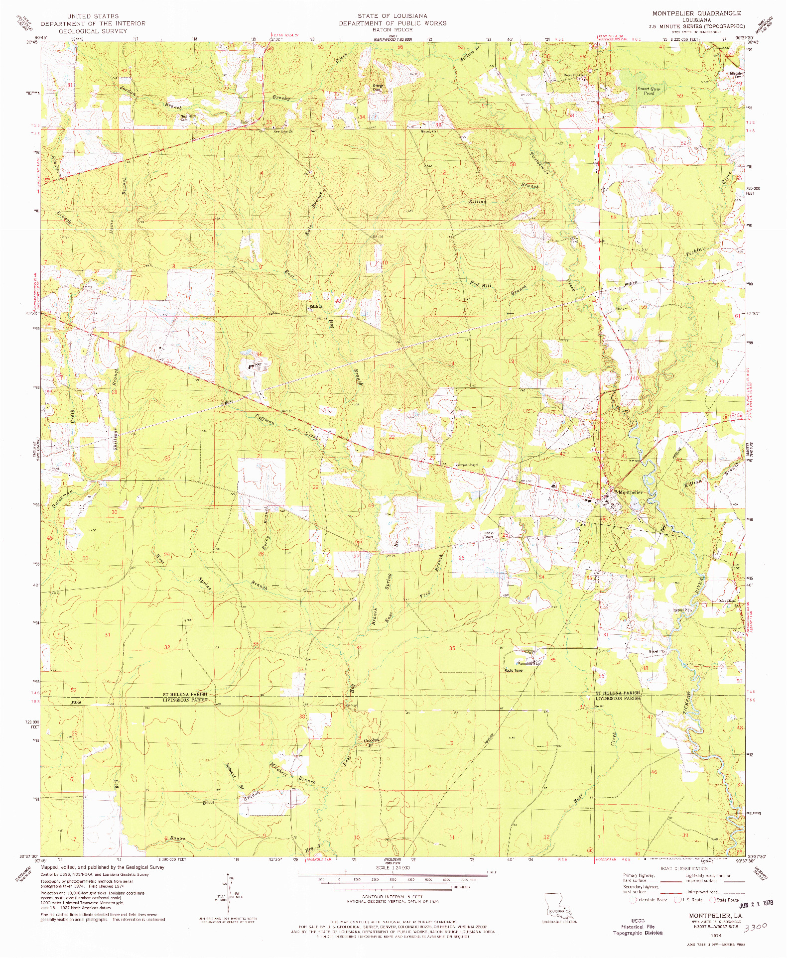 USGS 1:24000-SCALE QUADRANGLE FOR MONTPELIER, LA 1974