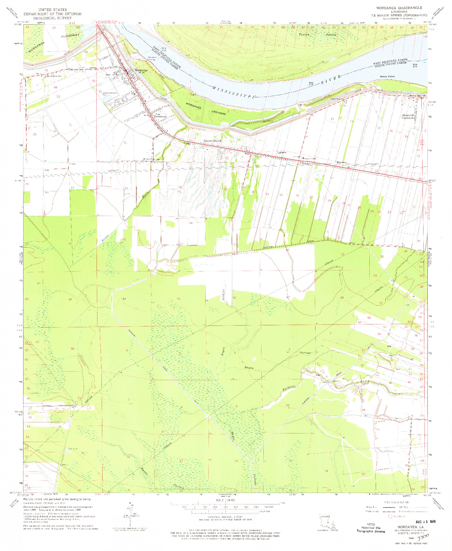 USGS 1:24000-SCALE QUADRANGLE FOR MORGANZA, LA 1968