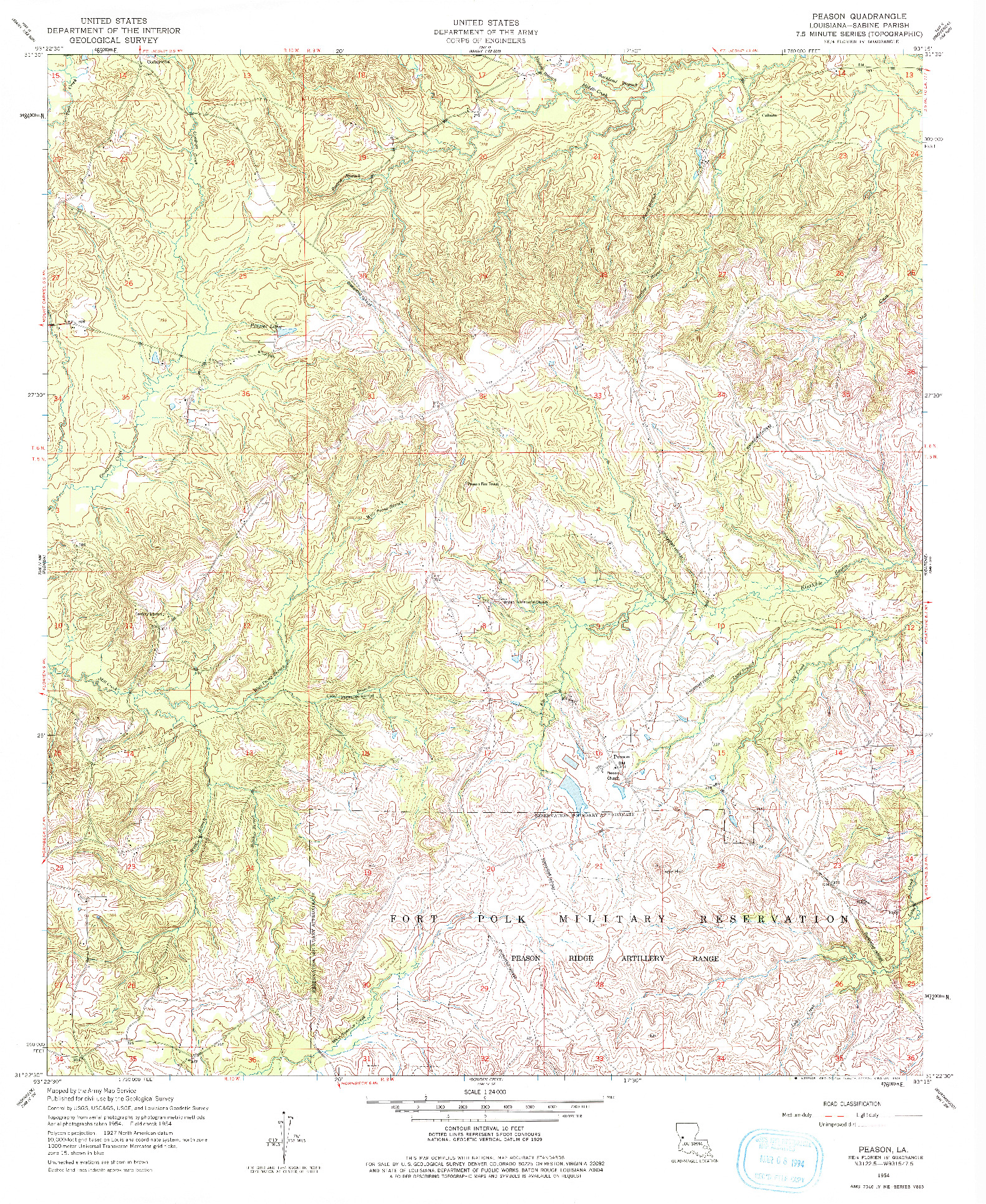 USGS 1:24000-SCALE QUADRANGLE FOR PEASON, LA 1954