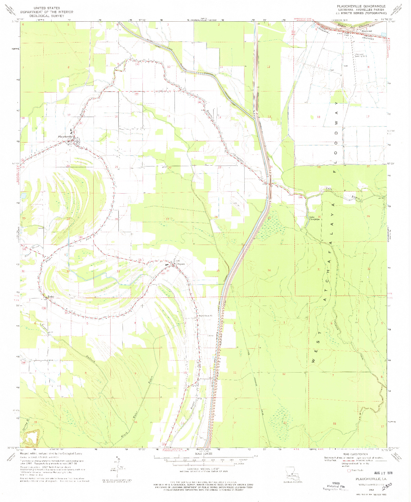 USGS 1:24000-SCALE QUADRANGLE FOR PLAUCHEVILLE, LA 1968