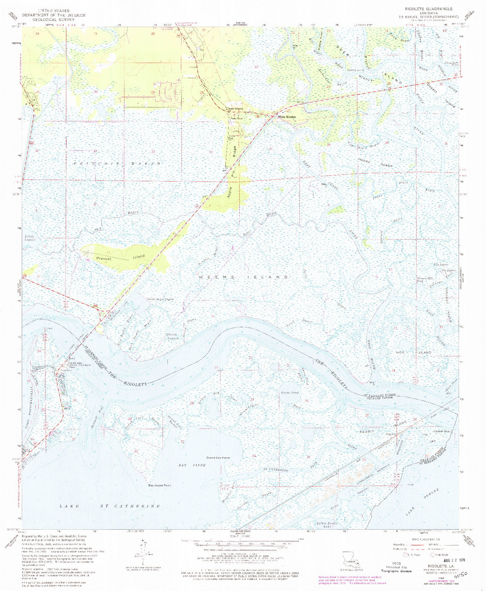 USGS 1:24000-SCALE QUADRANGLE FOR RIGOLETS, LA 1968