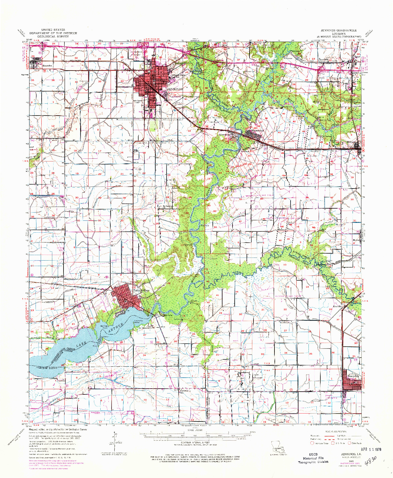 USGS 1:62500-SCALE QUADRANGLE FOR JENNINGS, LA 1955