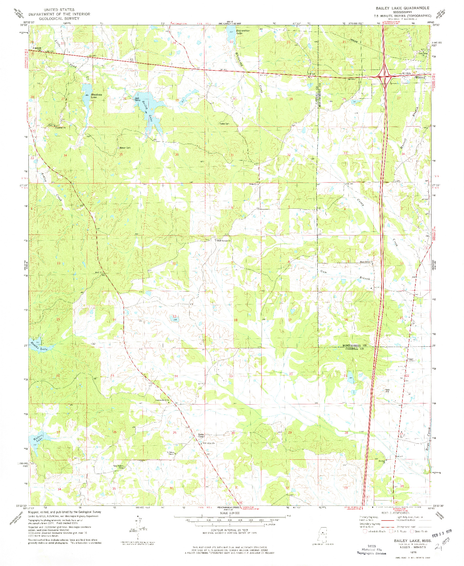 USGS 1:24000-SCALE QUADRANGLE FOR BAILEY LAKE, MS 1975