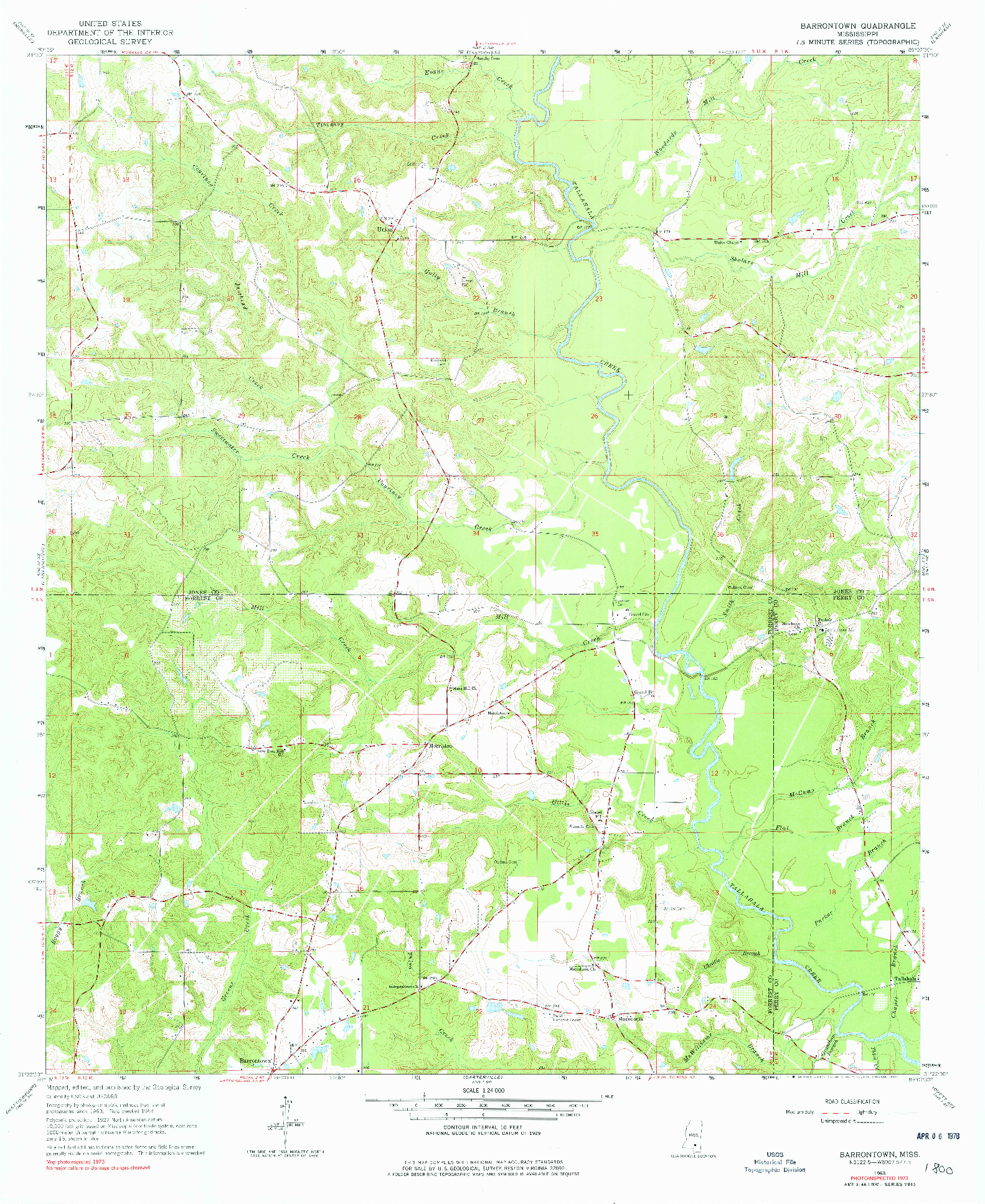 USGS 1:24000-SCALE QUADRANGLE FOR BARRONTOWN, MS 1963