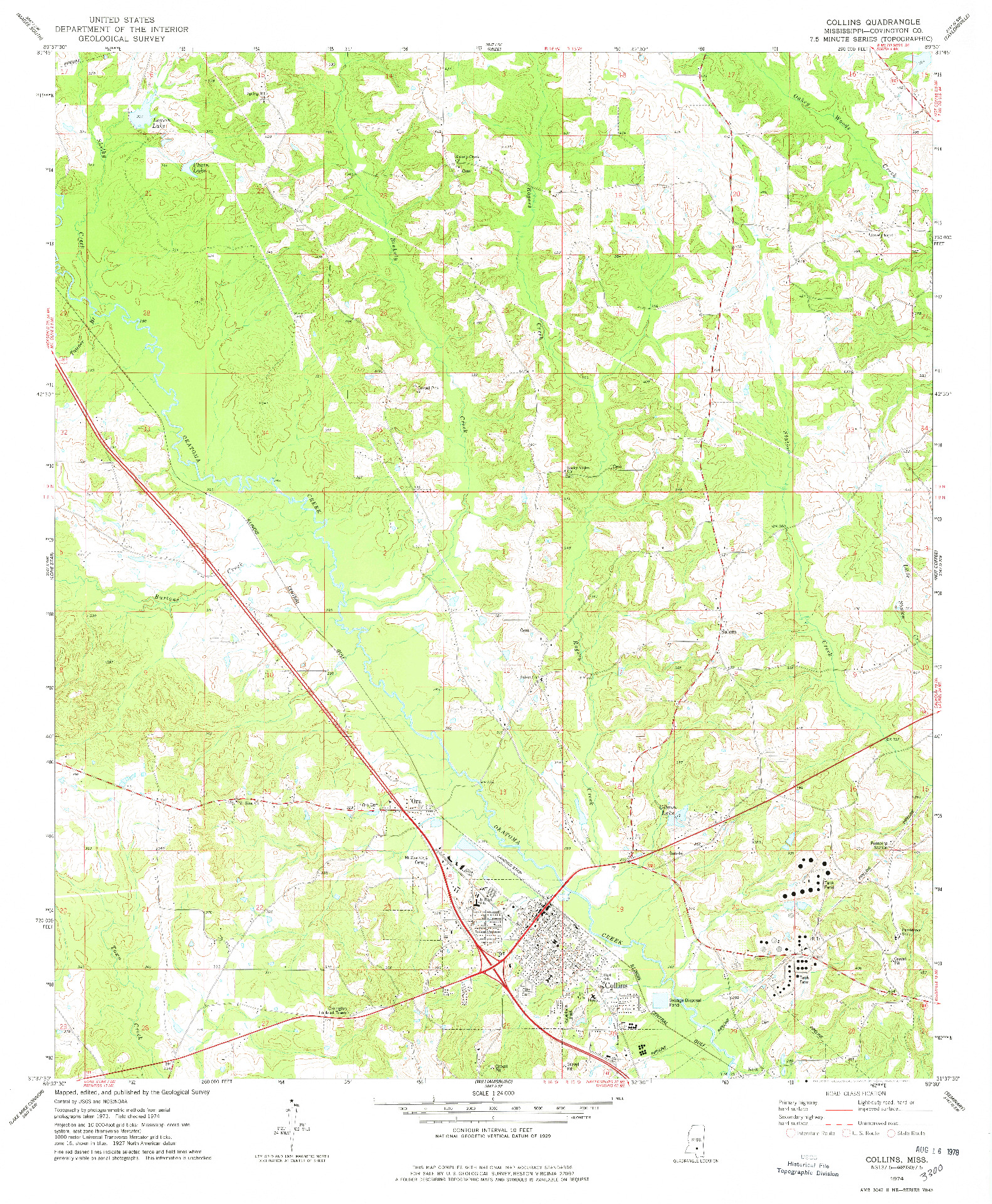 USGS 1:24000-SCALE QUADRANGLE FOR COLLINS, MS 1974