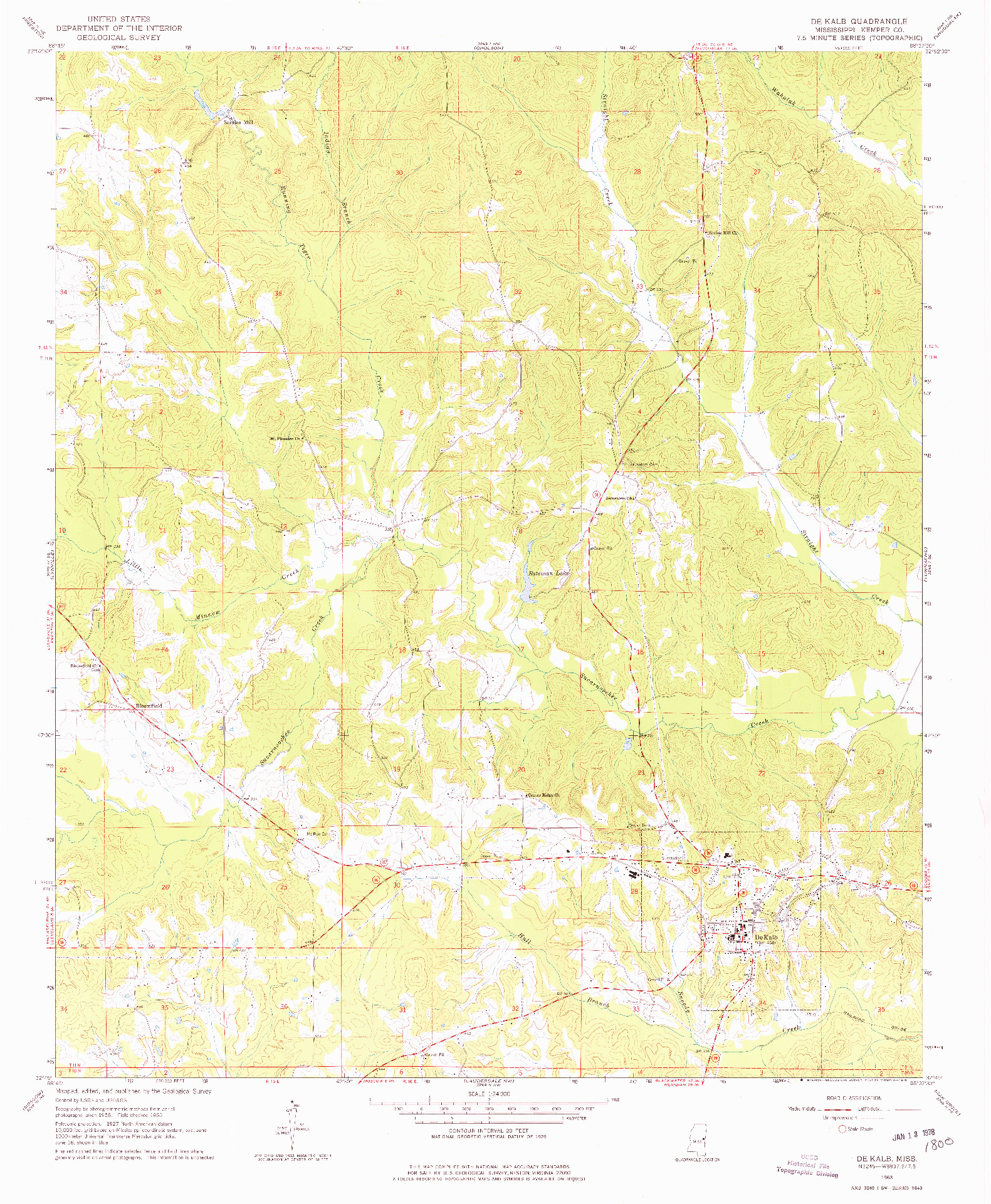 USGS 1:24000-SCALE QUADRANGLE FOR DE KALB, MS 1963