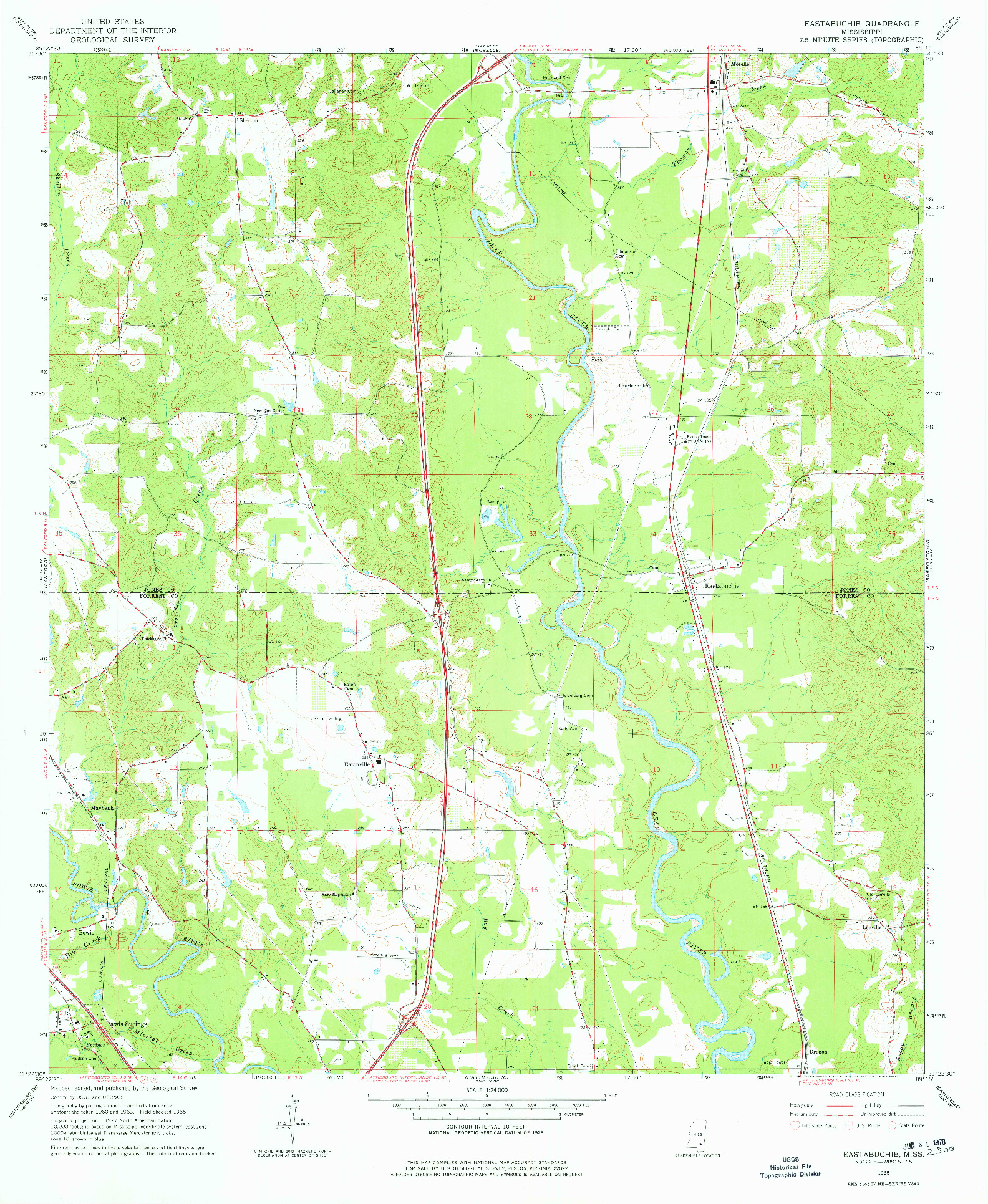 USGS 1:24000-SCALE QUADRANGLE FOR EASTABUCHIE, MS 1965