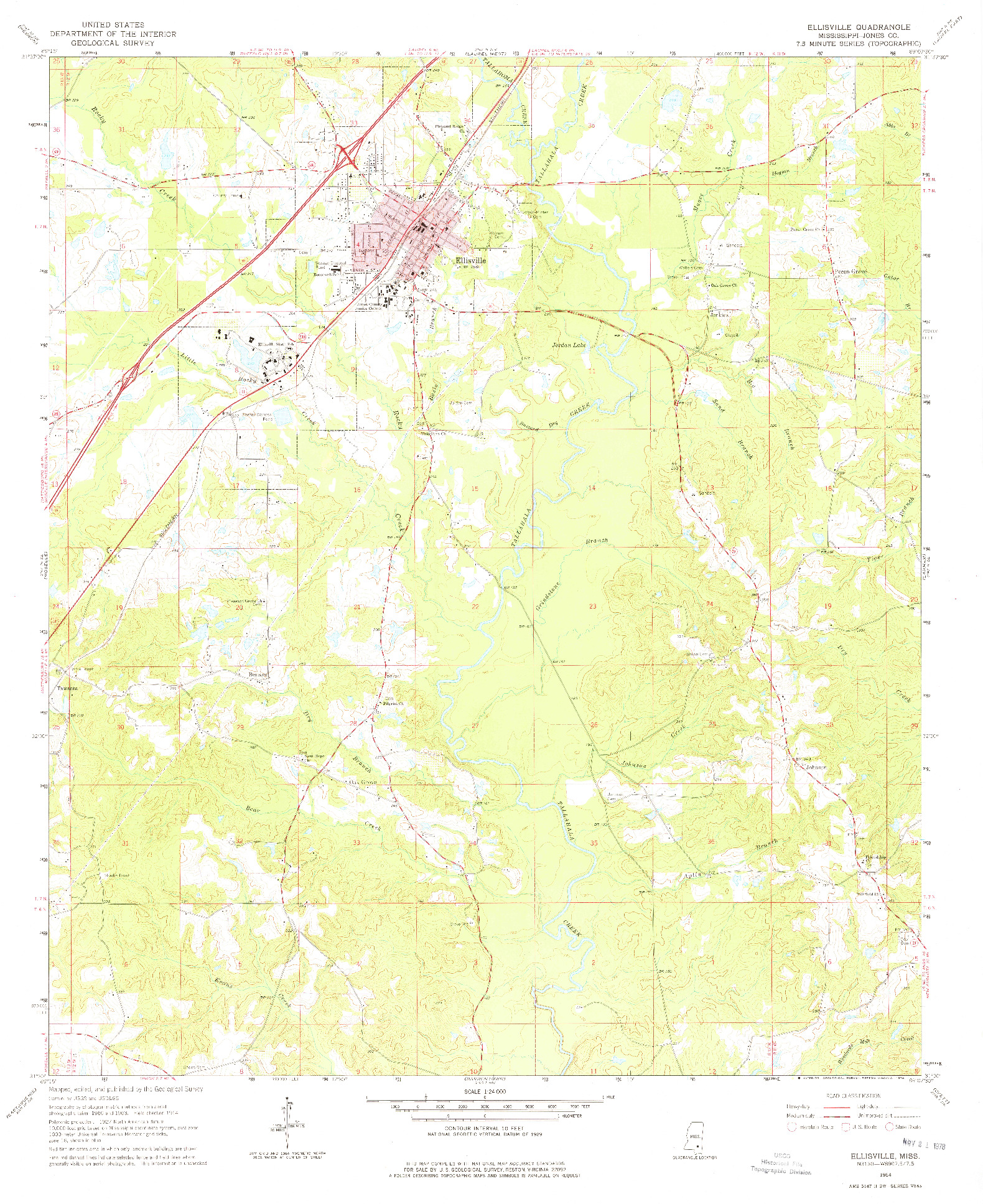 USGS 1:24000-SCALE QUADRANGLE FOR ELLISVILLE, MS 1964
