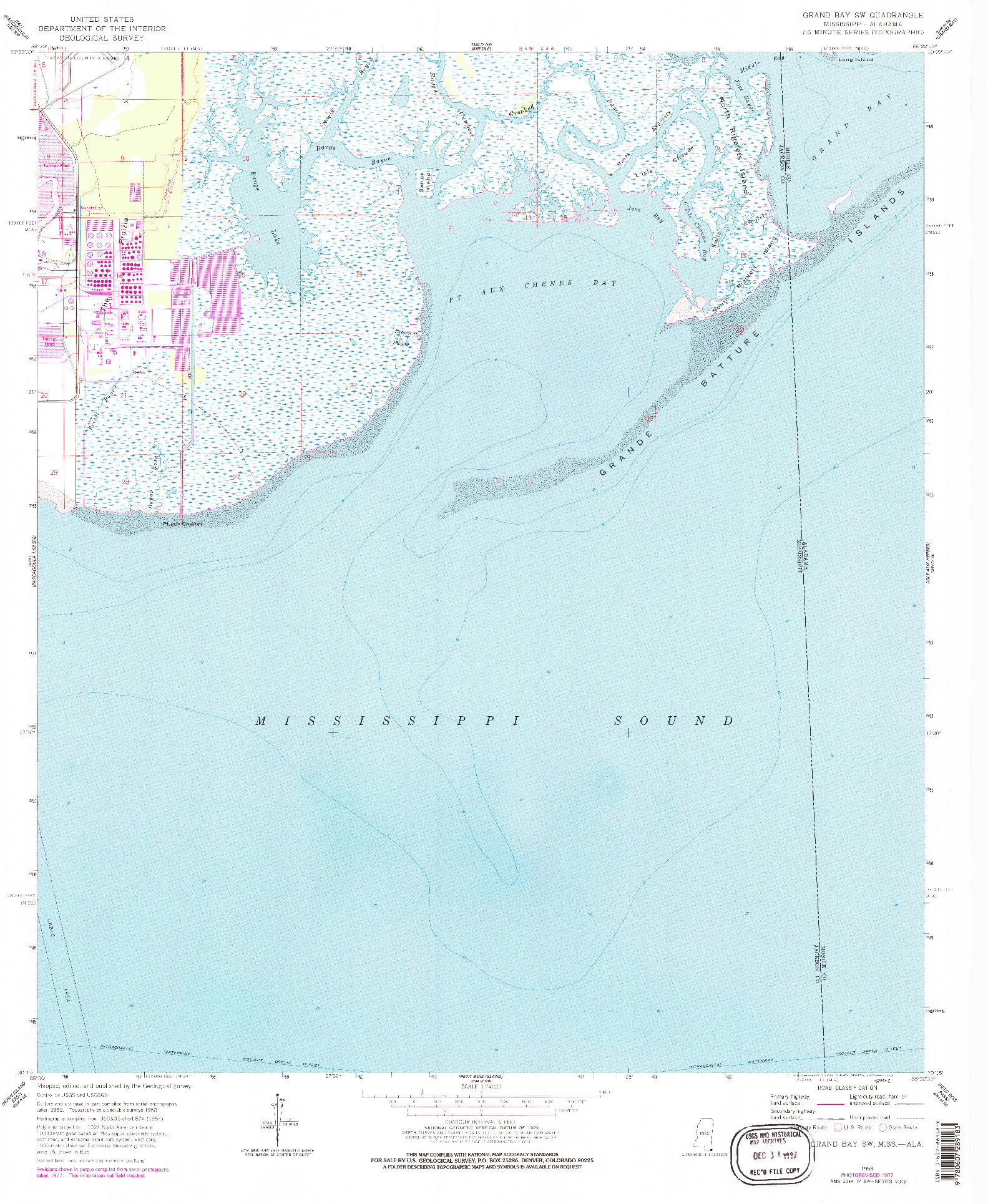 USGS 1:24000-SCALE QUADRANGLE FOR GRAND BAY SW, MS 1958