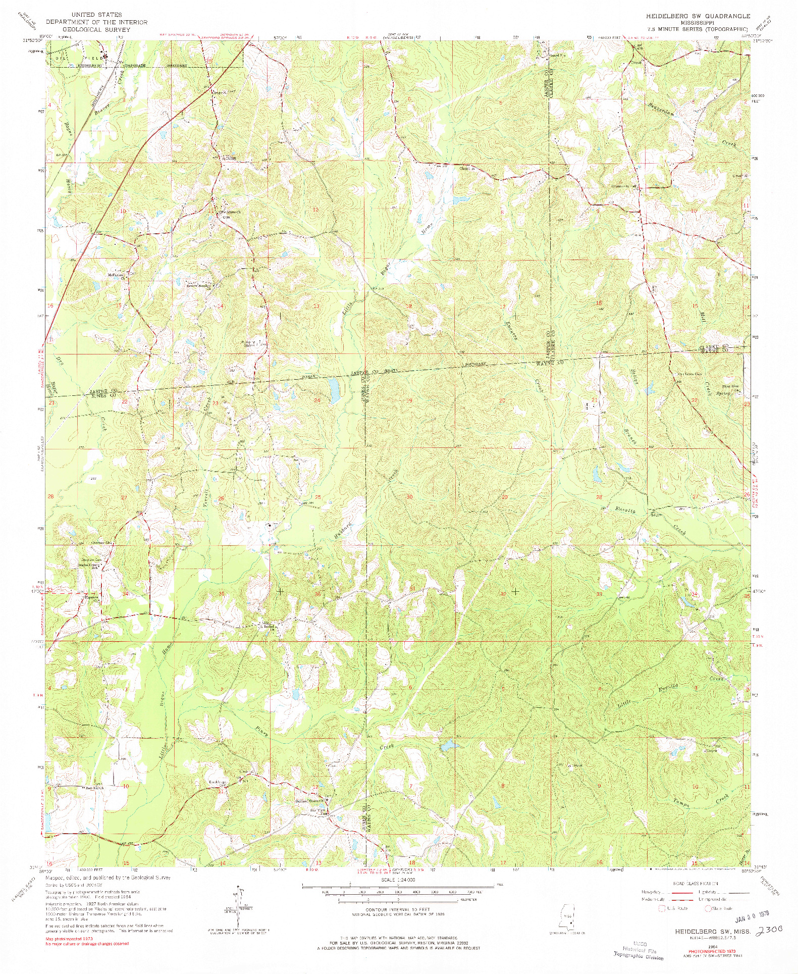 USGS 1:24000-SCALE QUADRANGLE FOR HEIDELBERG SW, MS 1964
