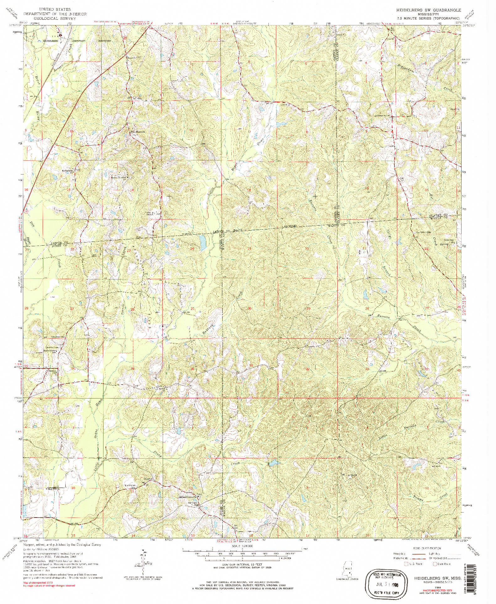 USGS 1:24000-SCALE QUADRANGLE FOR HEIDELBERG SW, MS 1964