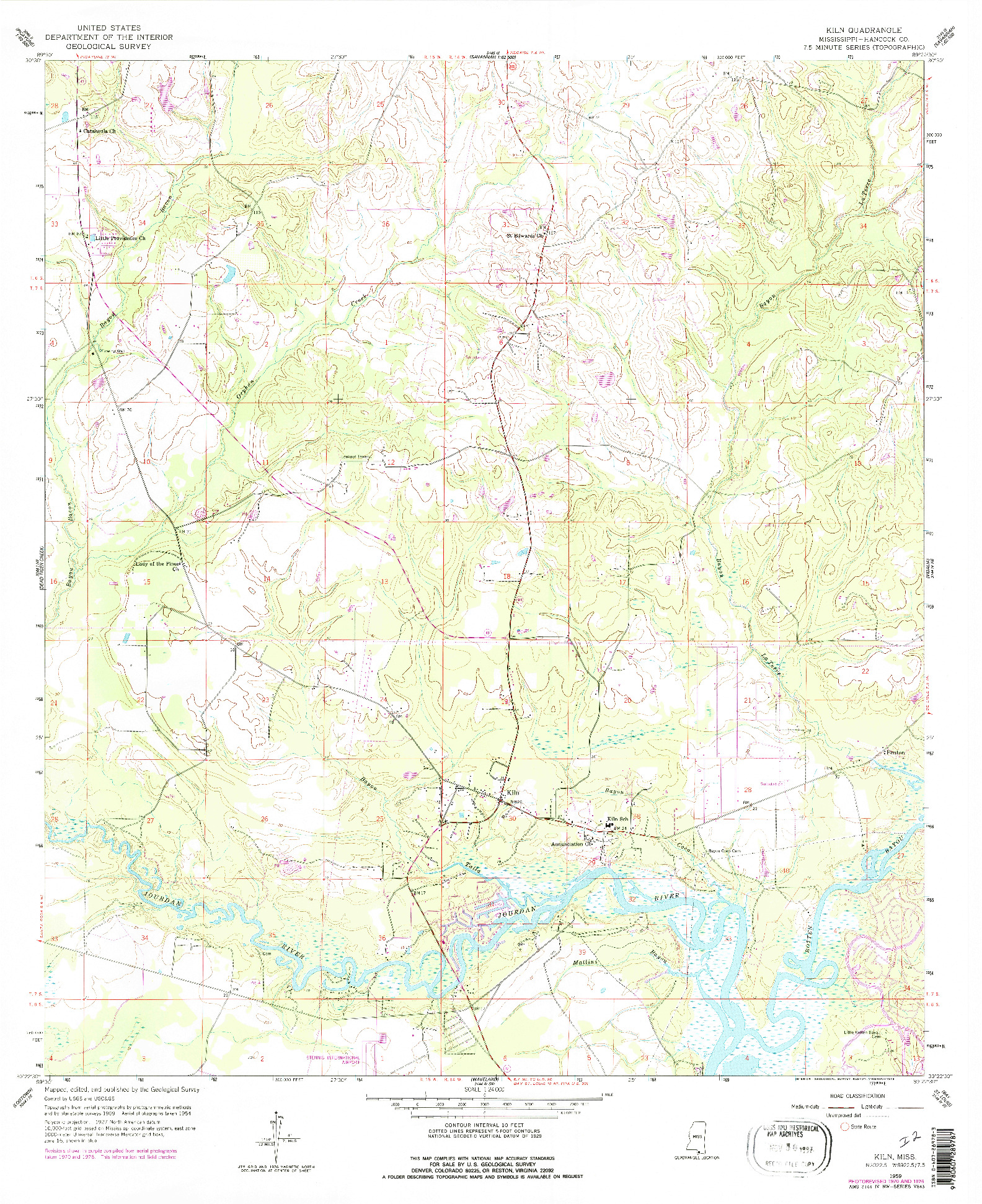 USGS 1:24000-SCALE QUADRANGLE FOR KILN, MS 1959