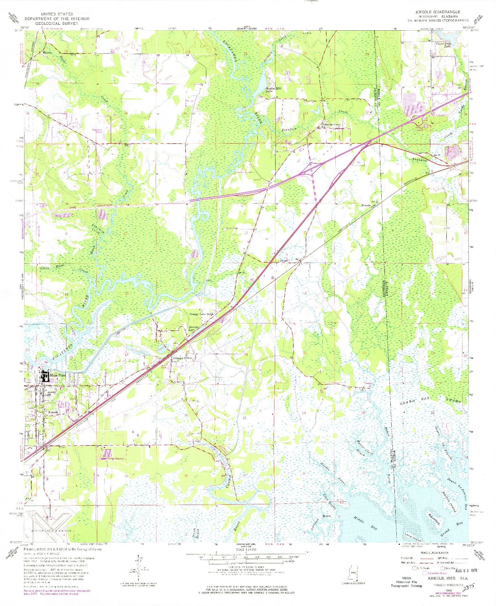 USGS 1:24000-SCALE QUADRANGLE FOR KREOLE, MS 1958